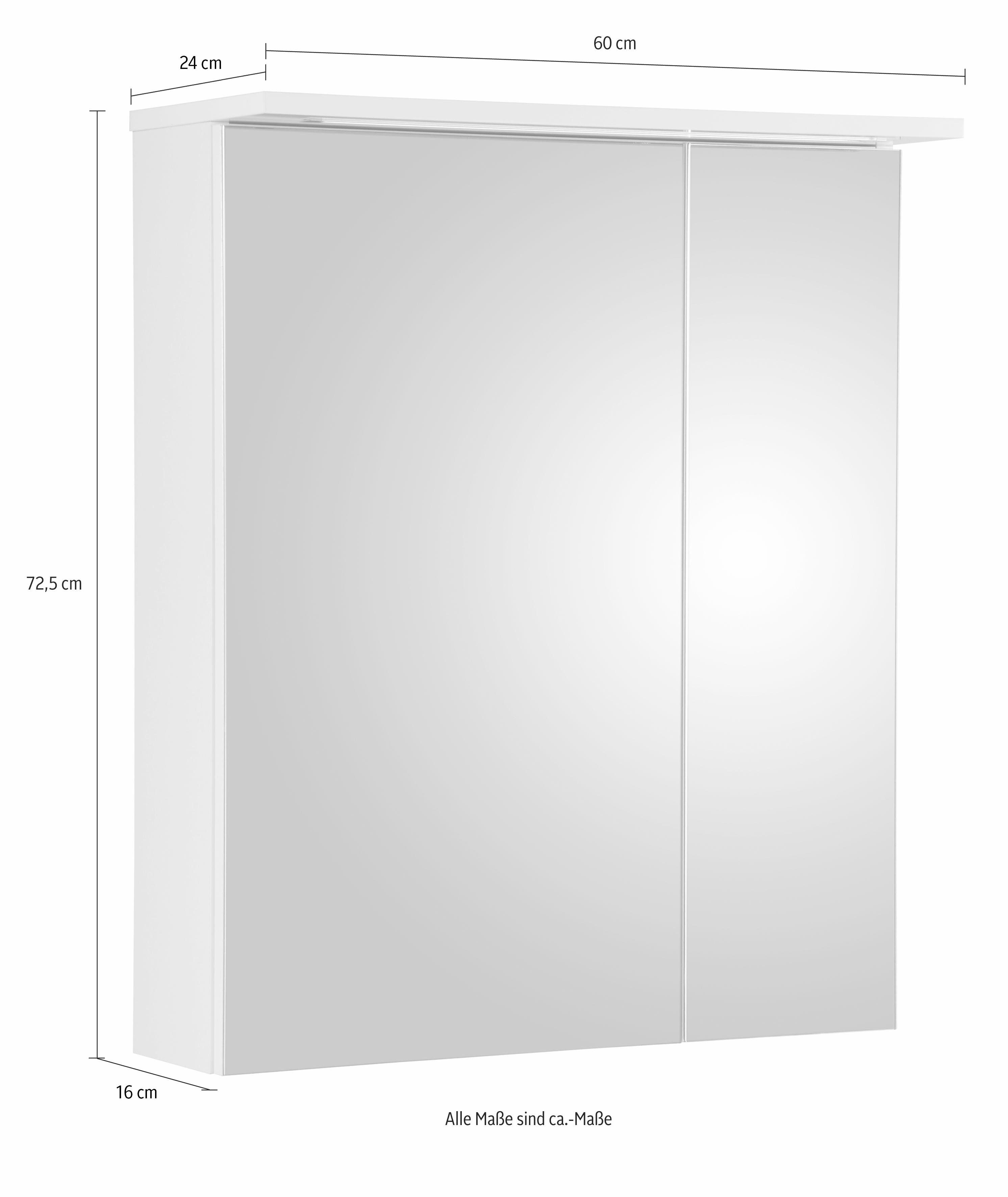 | Profil Schildmeyer Schalter-/Steckdosenbox Breite cm, 60 weiß weiß 16 2-türig, Spiegelschrank LED-Beleuchtung,