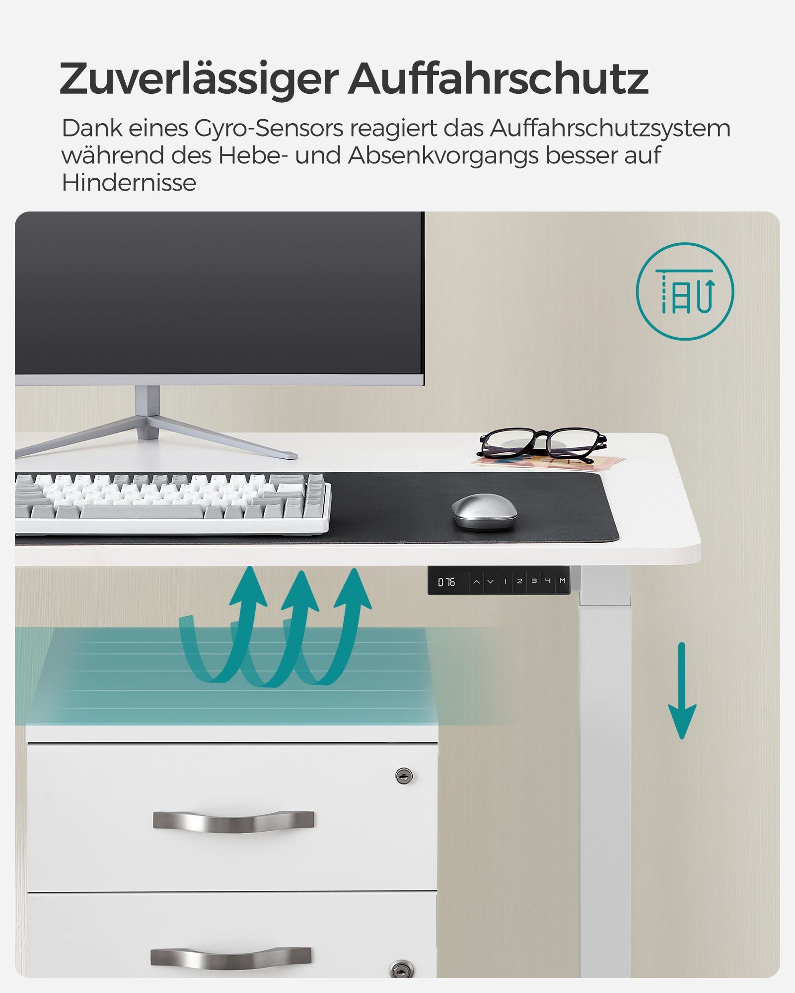 Schreibtisch höhenverstellbar SONGMICS Doppelmotor Weiß Bürotisch Weiß Weiß elektrisch, | |