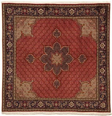 Orientteppich Perser - Täbriz quadratisch - 203 x 200 cm - rot, morgenland, quadratisch, Höhe: 10 mm, Wohnzimmer, Handgeknüpft, Einzelstück mit Zertifikat