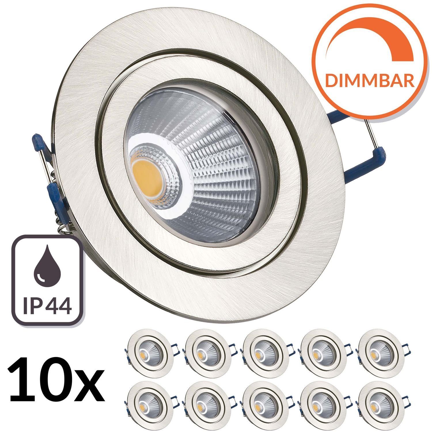 10er LED silber edelstahl in Einbaustrahler flach Set / Einbaustrahler LED IP44 geb extra LEDANDO