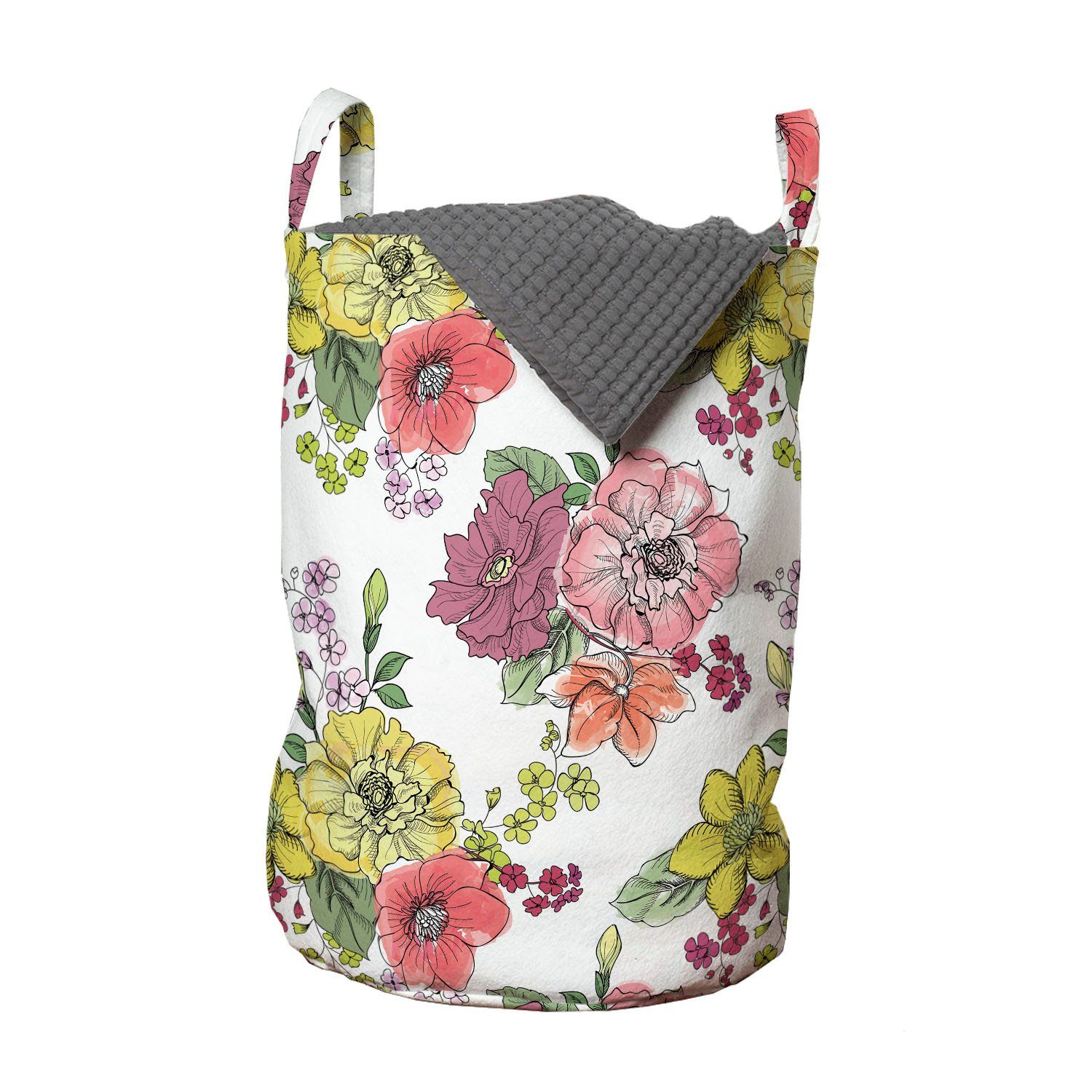 Abakuhaus Wäschesäckchen Wäschekorb mit Griffen Kordelzugverschluss für Waschsalons, Botanisch Sommer Bunte Blumensträuße