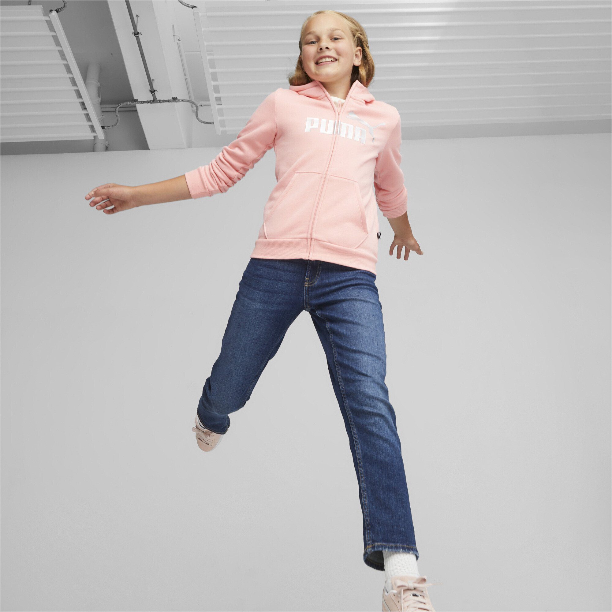 PUMA Smoothie Logo Sweatshirt Reißverschluss-Hoodie Peach Essentials+ Pink Mädchen