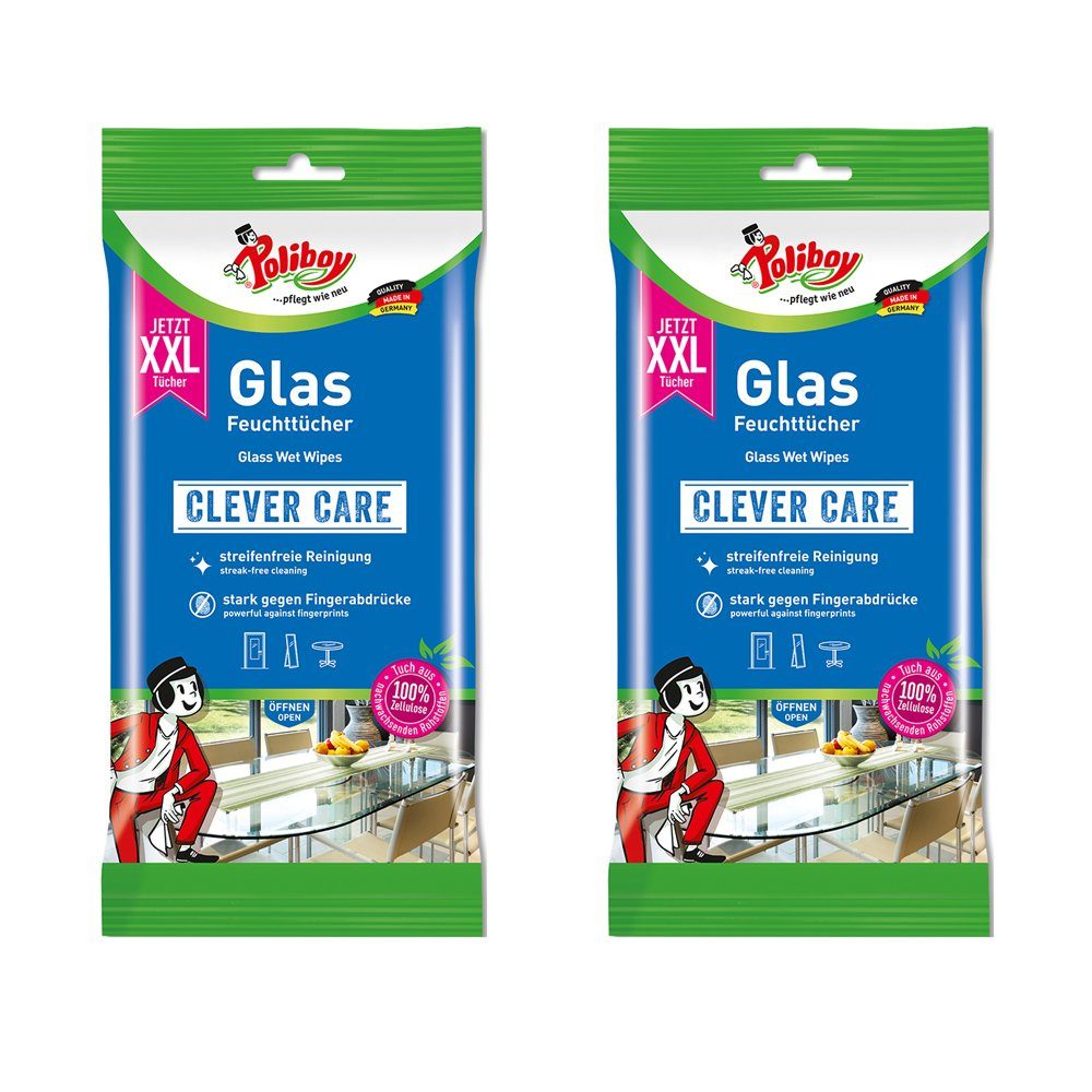 poliboy XXL Glas Feuchttücher – 48 Tücher – Reinigungstücher (30×20 cm, Ideal für für alle Glasflächen – Made in Germany)