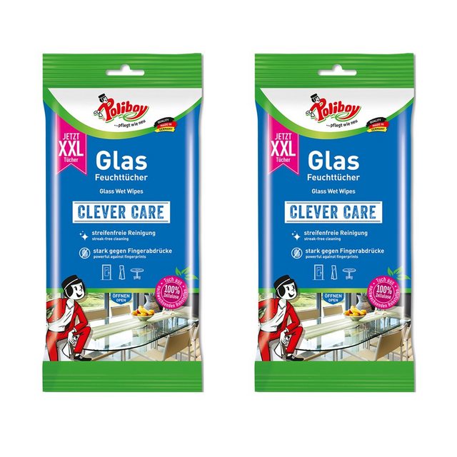 poliboy XXL Glas Feuchttücher – 48 Tücher – Reinigungstücher (30×20 cm, Ideal für für alle Glasflächen – Made in Germany)