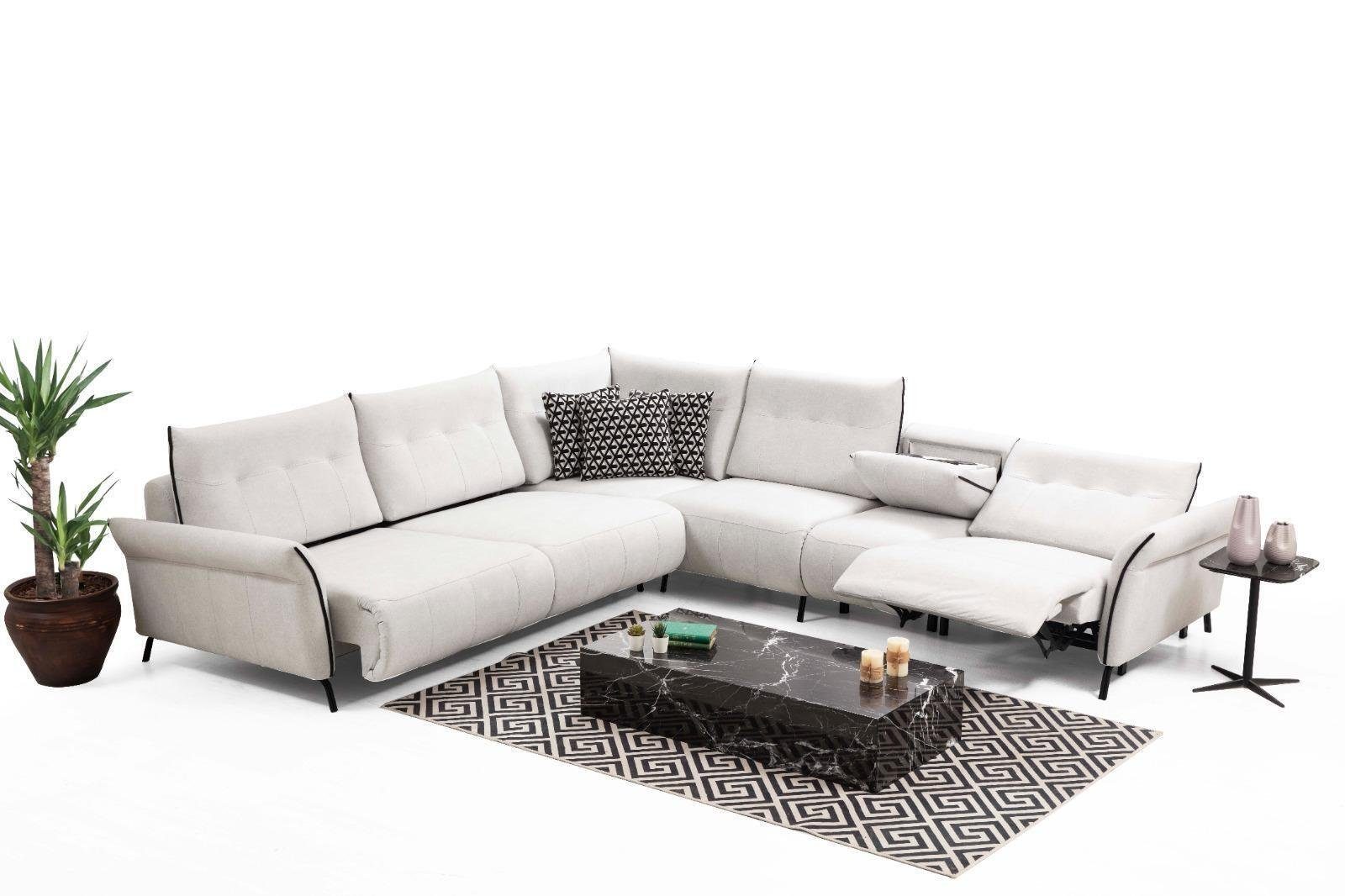 Europa L-Form in Ecksofa Couch Weiß Möbel, Polster Modern Textil Ecksofa Sofa Made Wohnzimmer JVmoebel Teile, 3
