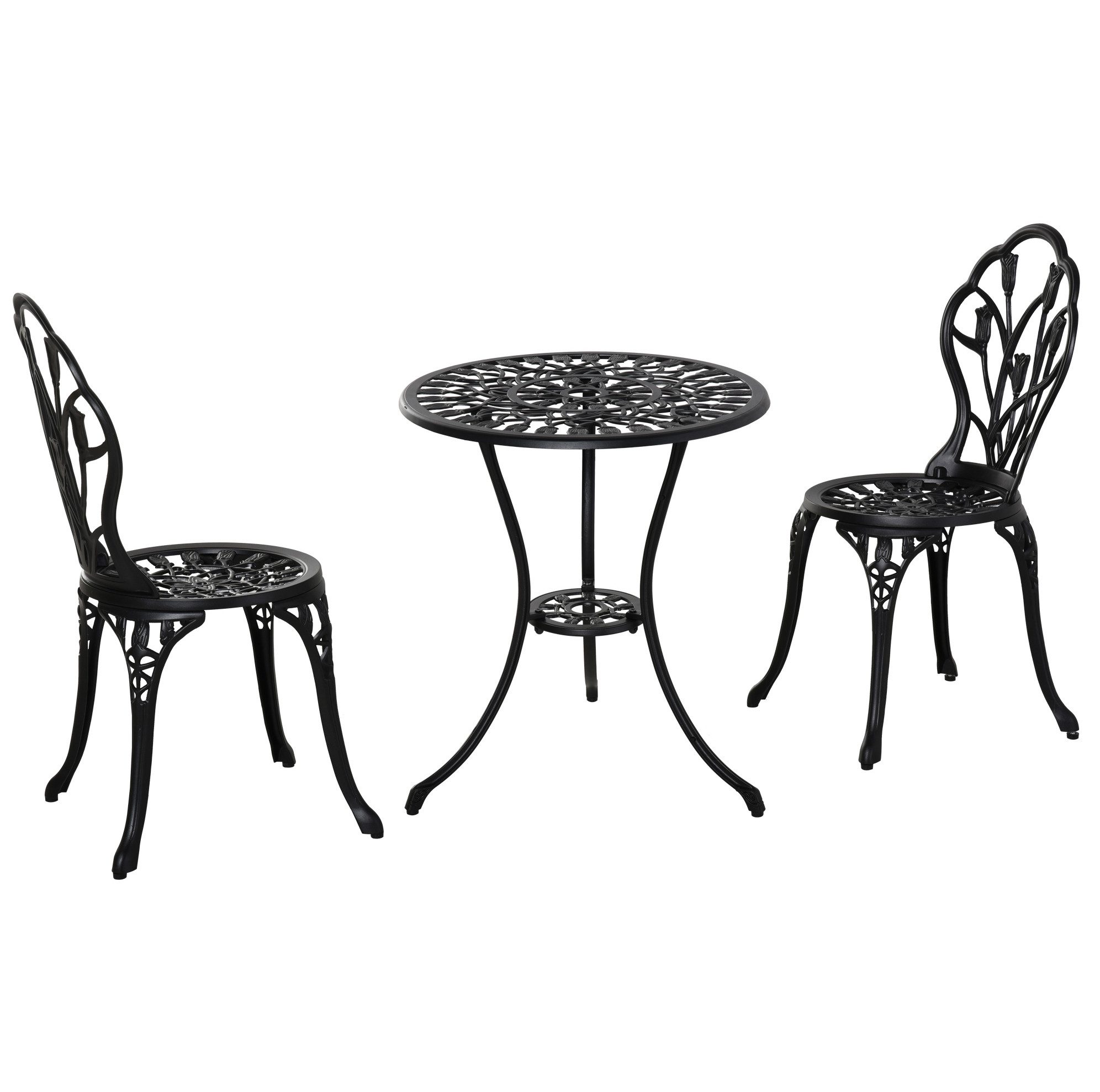 MODFU Sitzgruppe Essgruppe 3-tlg. für 2 Personen mit stabilem Aluminiumgestell, (Set, 3-tlg., Gartenmöbel-Set in Schwarz, wetterbeständig und funktional), Ø60x67 cm Tisch und 2 Stühle für Balkon, Terrasse oder Garten