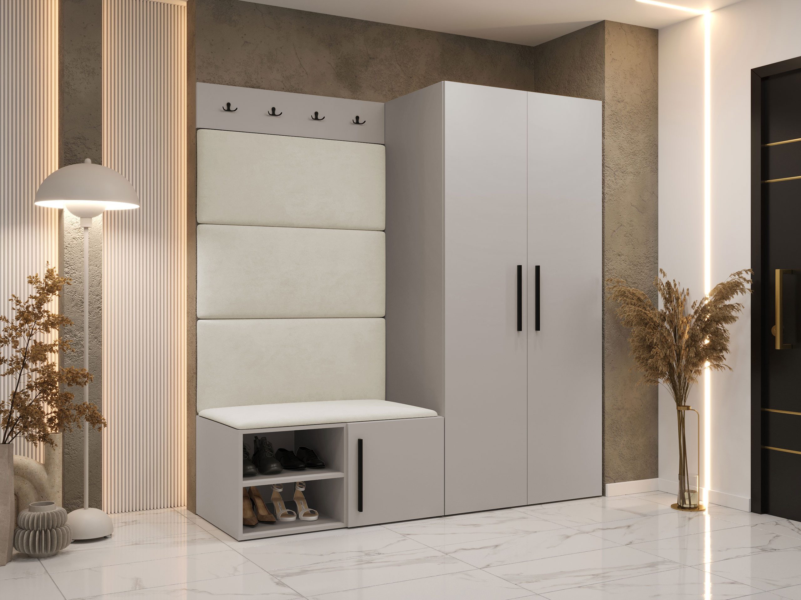 MIRJAN24 Шкафы-Set Medi I, (Drehtürenschrank, Schuhschrank, 4x Paneel 84x42), Kleiderstange, 4 Kleiderhaken für Kleidung