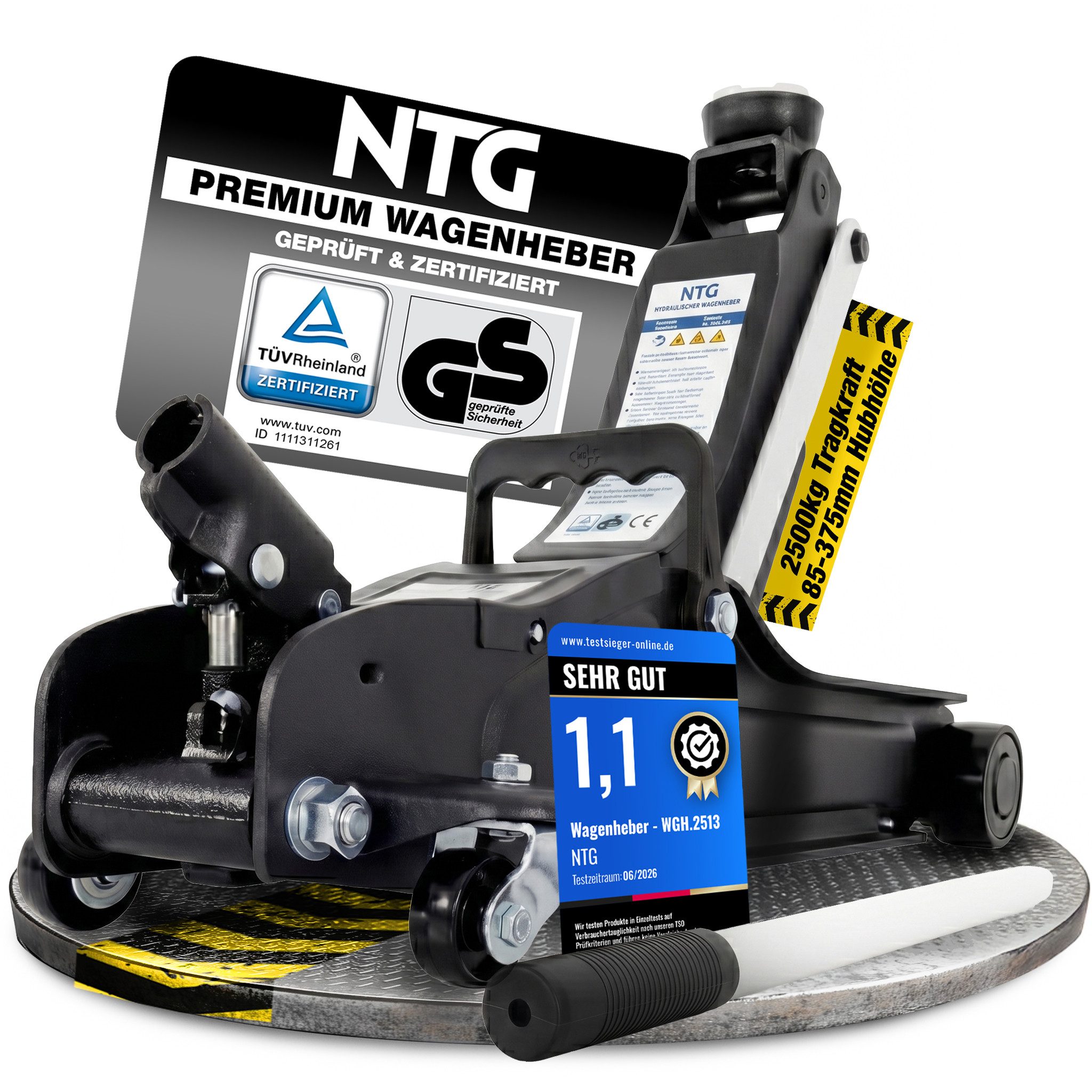 NTG Nutzfahrzeug Technik GmbH Wagenheber 2,5t Flach 85-375mm Rangierwagenheber TÜV Zertifiziert, max. Hubhöhe: 37.5 cm, Lowliner Wagenheber