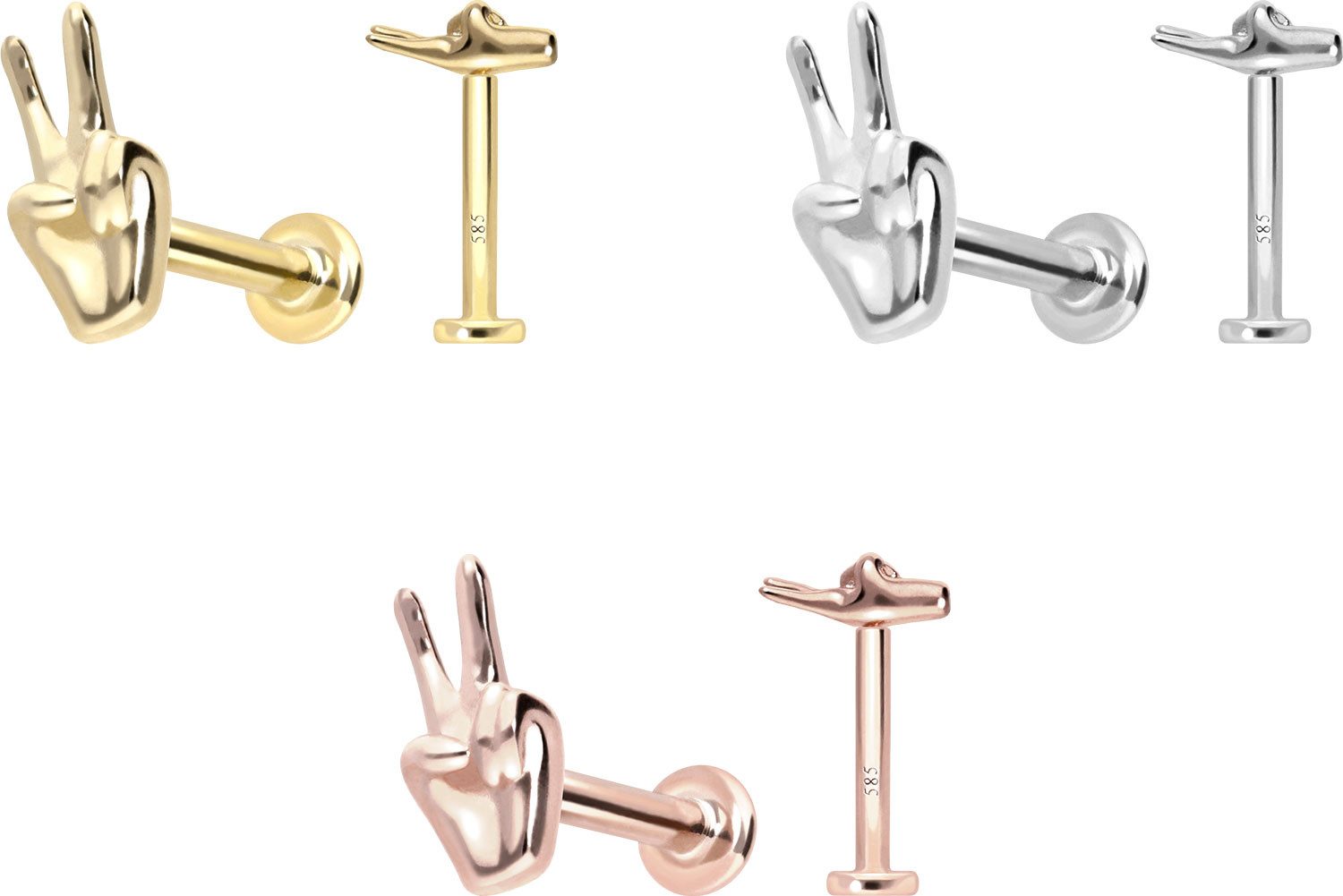 PIERCINGLINE Piercing-Set 14 Karat Gold Labret mit Push Fit PEACE-ZEICHEN (Labrets, 1-tlg)