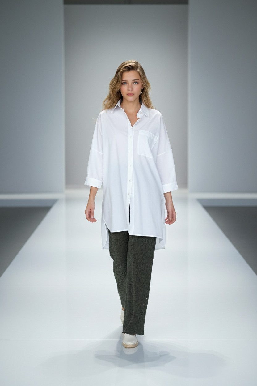 Zuckerwatte Longbluse bequeme A- Linie aus feiner Baumwolle mit Stretchante günstig online kaufen