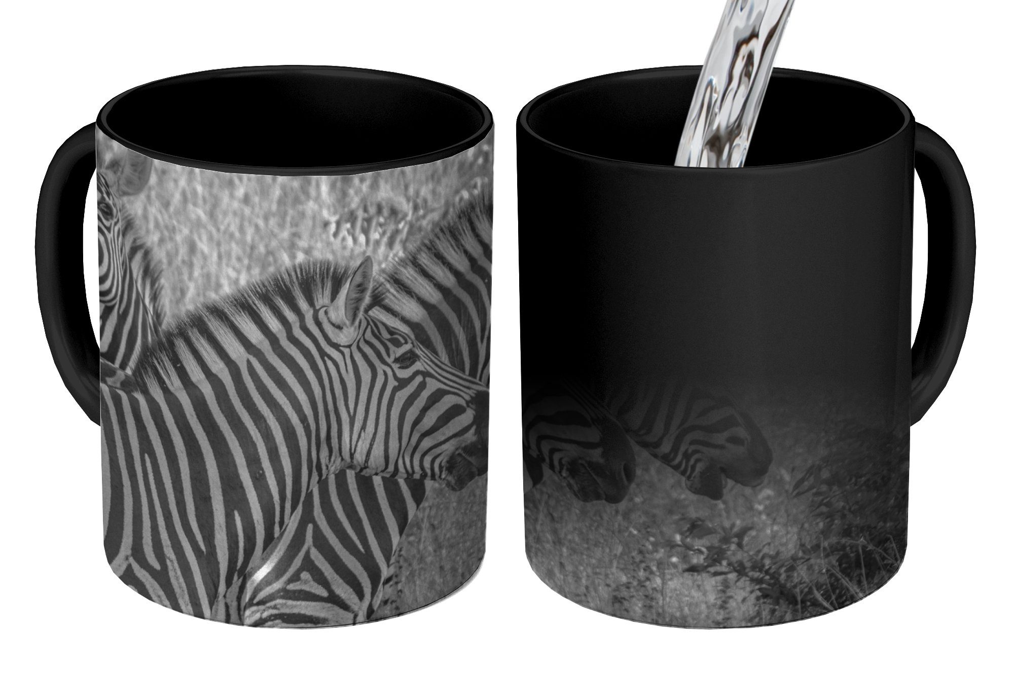 MuchoWow Tasse Drei grasende Zebras, Keramik, Farbwechsel, Kaffeetassen, Teetasse, Zaubertasse, Geschenk | Tassen