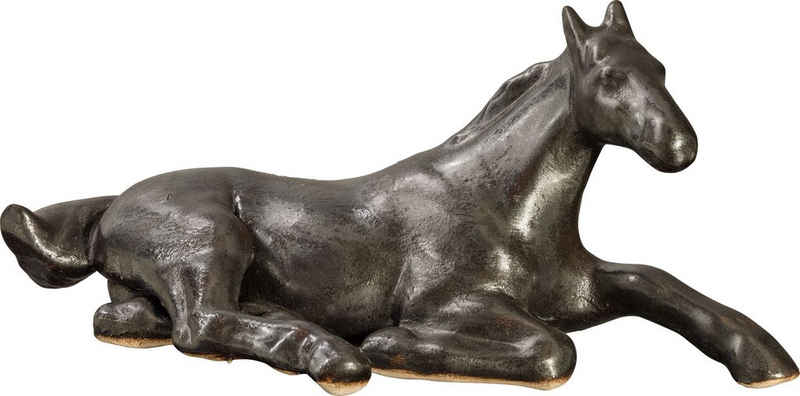 PLATINUX Dekofigur »Keramikfigur Liegendes Pferd« (1 Stück), L/B/H:14x6,1x6,3cm Keramik-Figur mit Metalik Optik Handarbeit Dekoration Pferdefigur