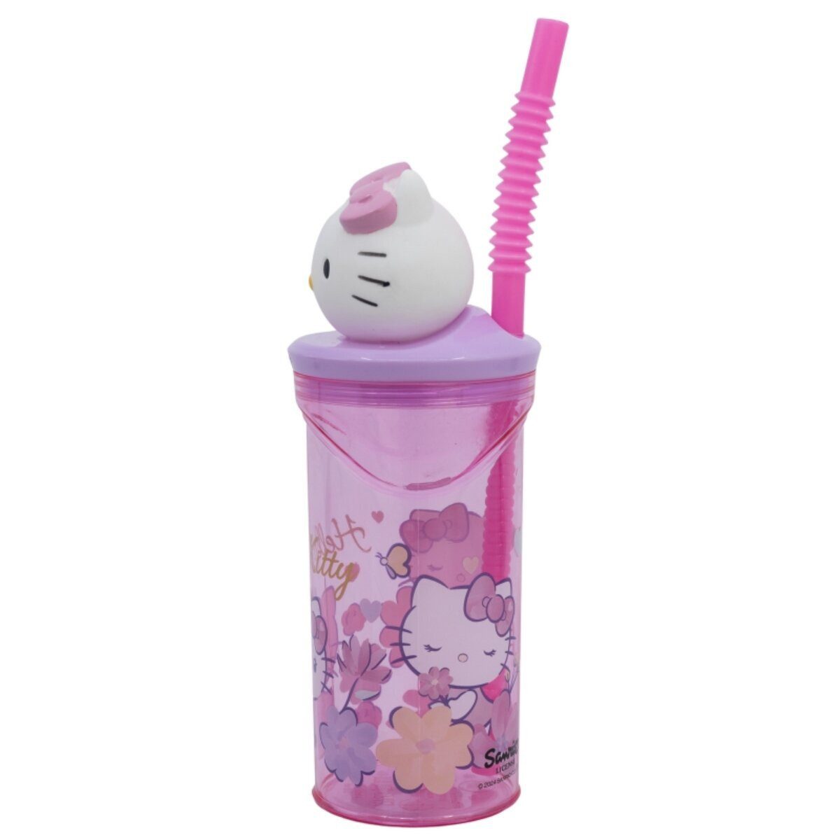 Hello Kitty Trinkflasche Stor Hello Kitty Trinkbecher 3D Kinderbecher & Strohhalm-Tumbler 360ml