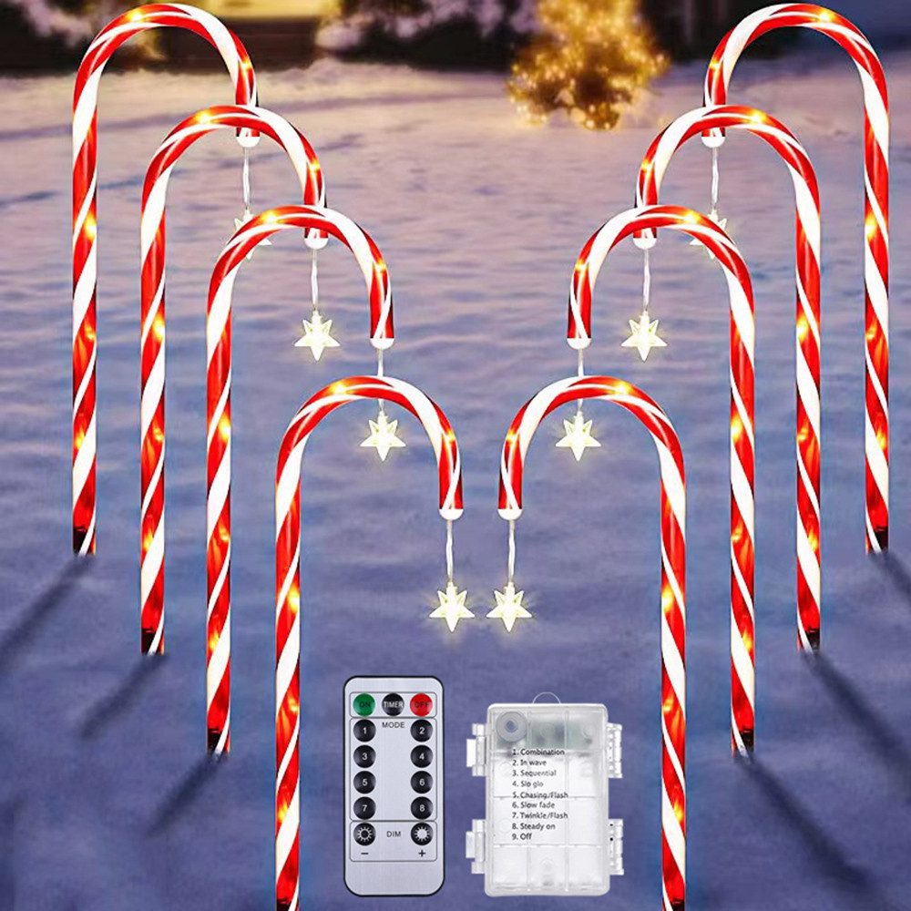 MUPOO LED-Lichterkette LED Lichterkette,Weihnachten Zuckerstangen Lichter,LED Gartenleuchte, Zuckerstangen Wegweiser,Gartenstecker,Weihnachtsdeko,mit Timer