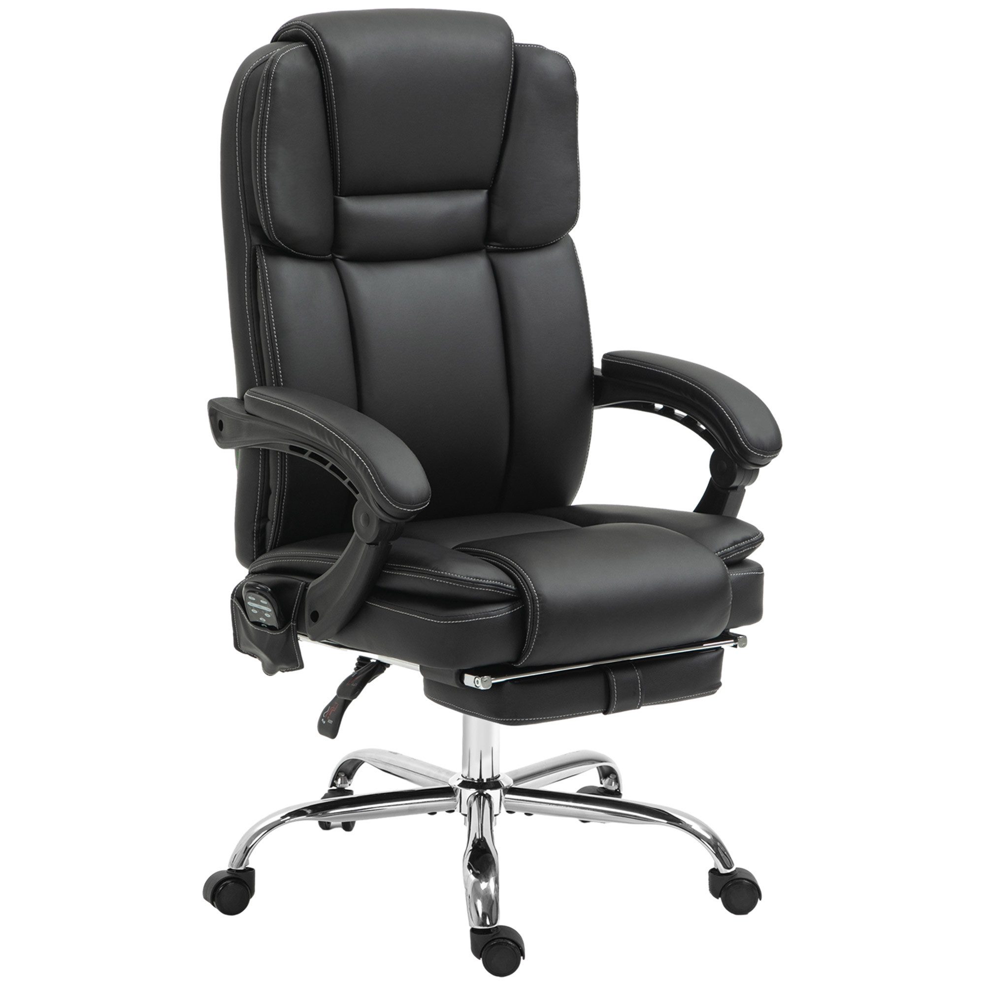 MC Star Bürostuhl mit Vibrationsmassage, Ergonomisch Schreibtischstuhl mit Heiz (Liegefunktion, Höhenverstellbar Chefsessel mit Fußstütze, Seitentasche, Kunstleder, Schwarz)