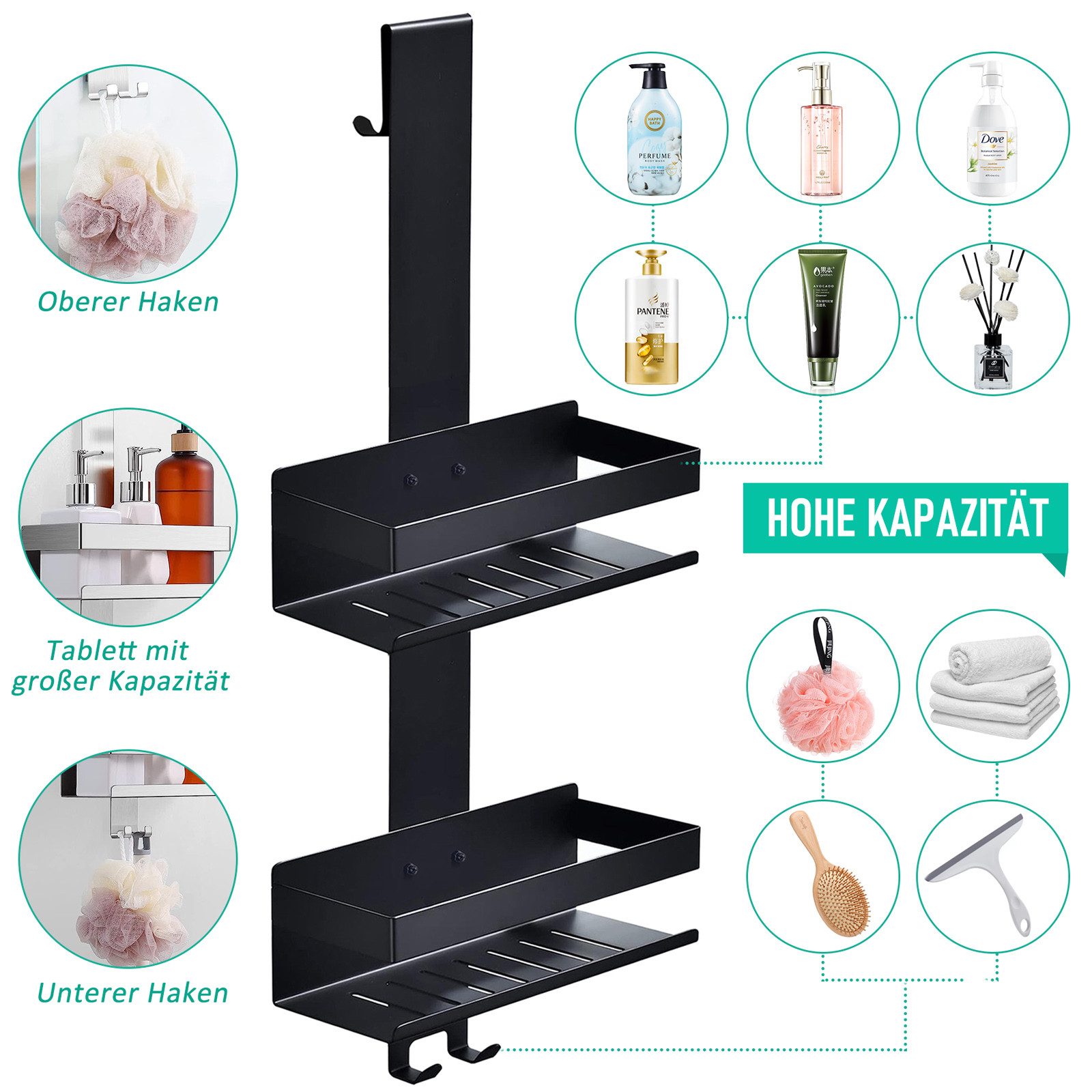 CALIYO Duschablage Duschablage zum Hängen, Duschregal aus Edelstahl SUS304 Ohne Bohrer, für Rahmenlos Glastür, Shampoo Duschgel Halterung für Dusche