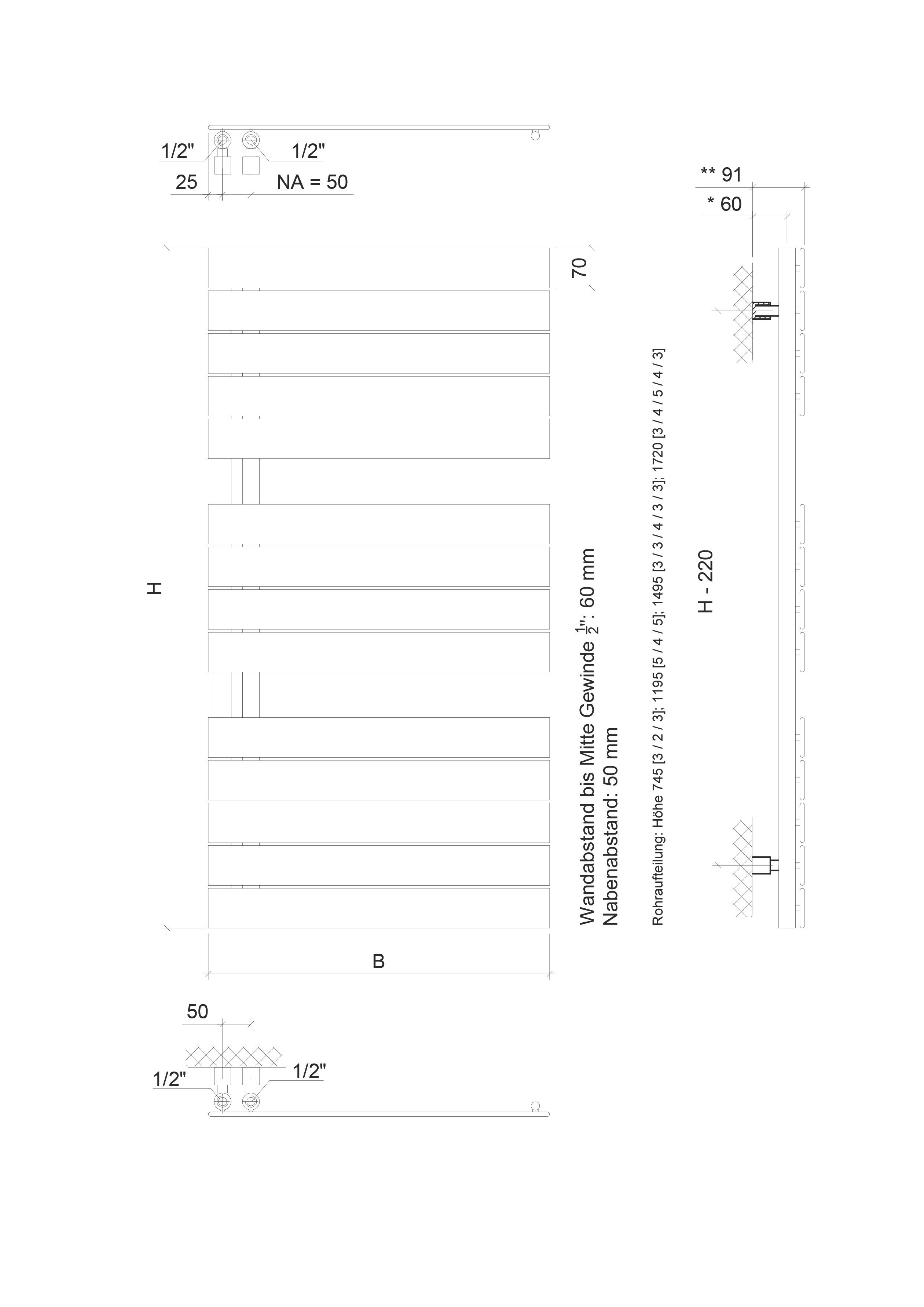 Ximax Badheizkörper 1195 mm 600 Watt, mm mm, weiß 50 742 Anschluss, P2-Open x