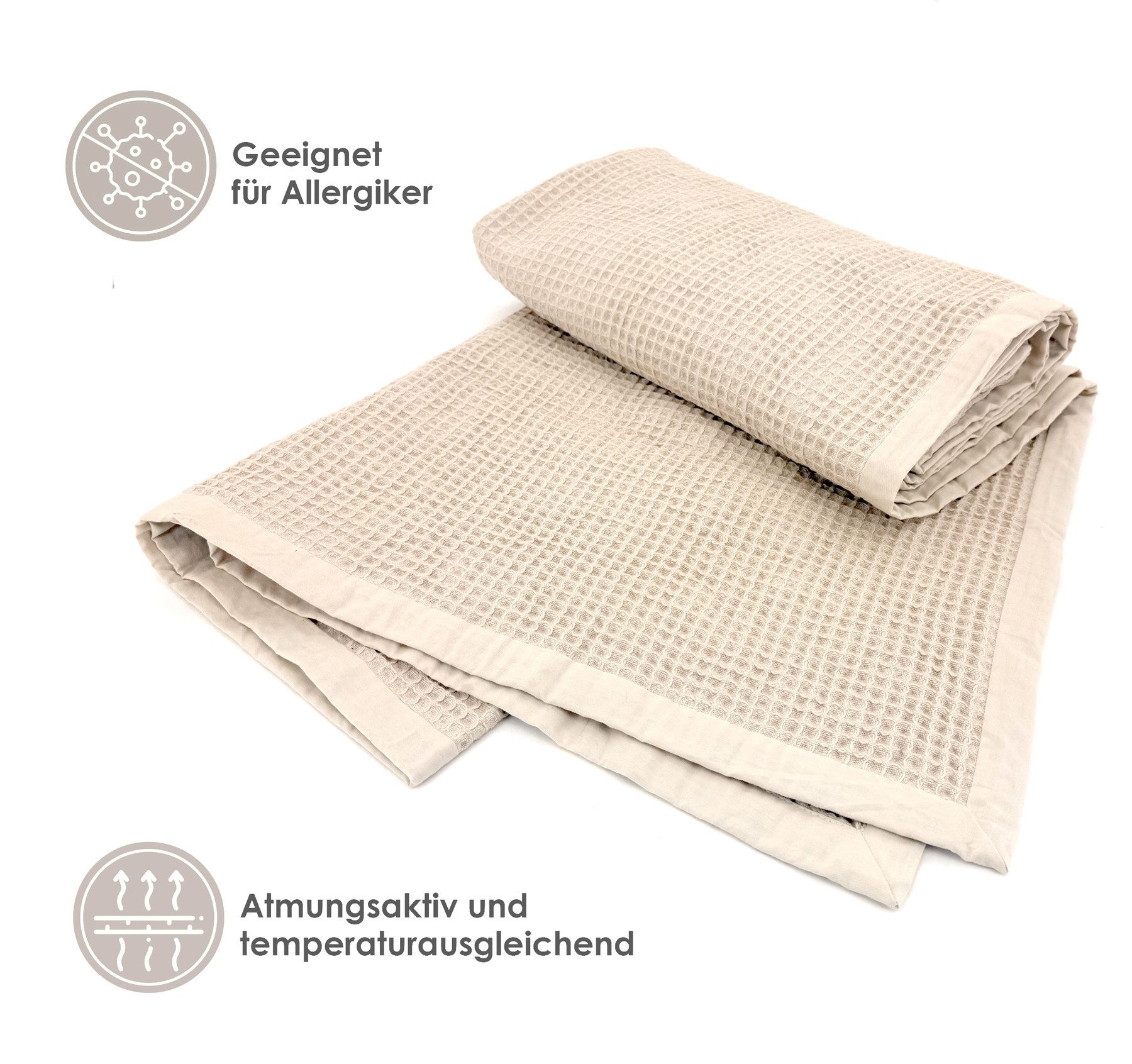 Wohndecke Waffelpique Sommerbettdecke Sofadecke Baumwolle, heimtexland, leichte Sommerdecke I atmungsaktiv I temperaturausgleichend