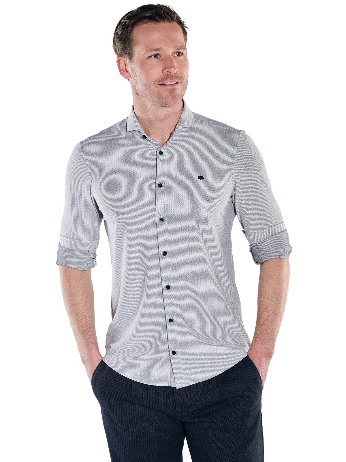 Engbers Langarmhemd Herren Hemd gemustert, Marineblau