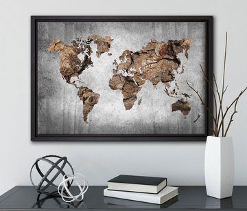 Pixxprint Leinwandbild Weltkarte auf altem Holz B&W Detail, Wanddekoration (1 St), Leinwandbild fertig bespannt, in einem Schattenfugen-Bilderrahmen gefasst, inkl. Zackenaufhänger