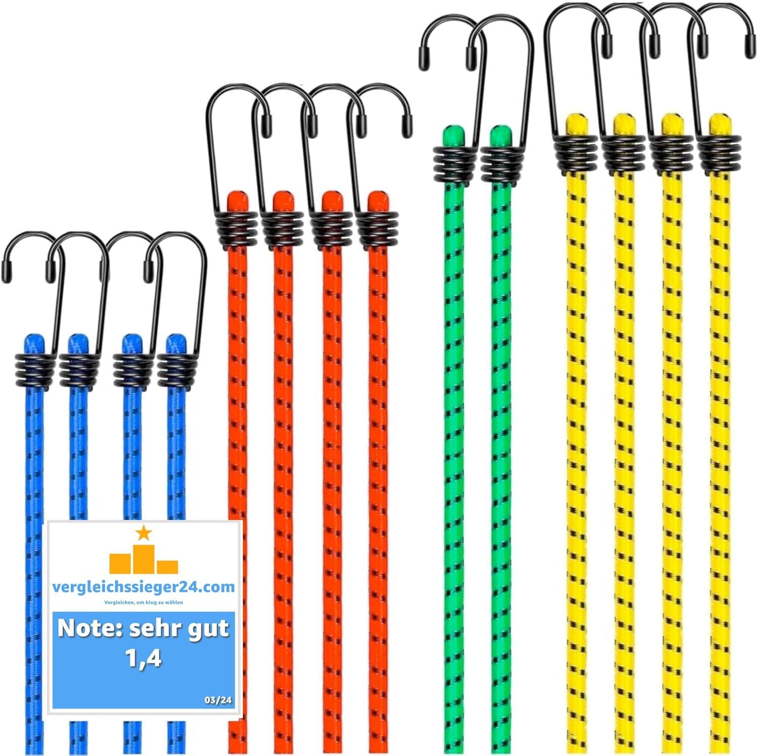 toolmate® Spanngurt 10er Expander mit Haken - Extra Starke Spanngummis - Gepäckspanner (10er Set, 10-St., 10-teilig) stabiler Gepäckspanner, zuverlässiges Transportzubehör