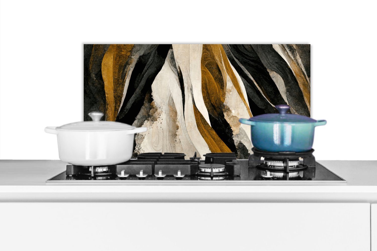 MuchoWow Küchenrückwand Farbe - für 60x30 Küchen cm, - gegen Schmutzflecken - Braun und Landschaft Fett Schwarz, Wandschutz, (1-tlg)