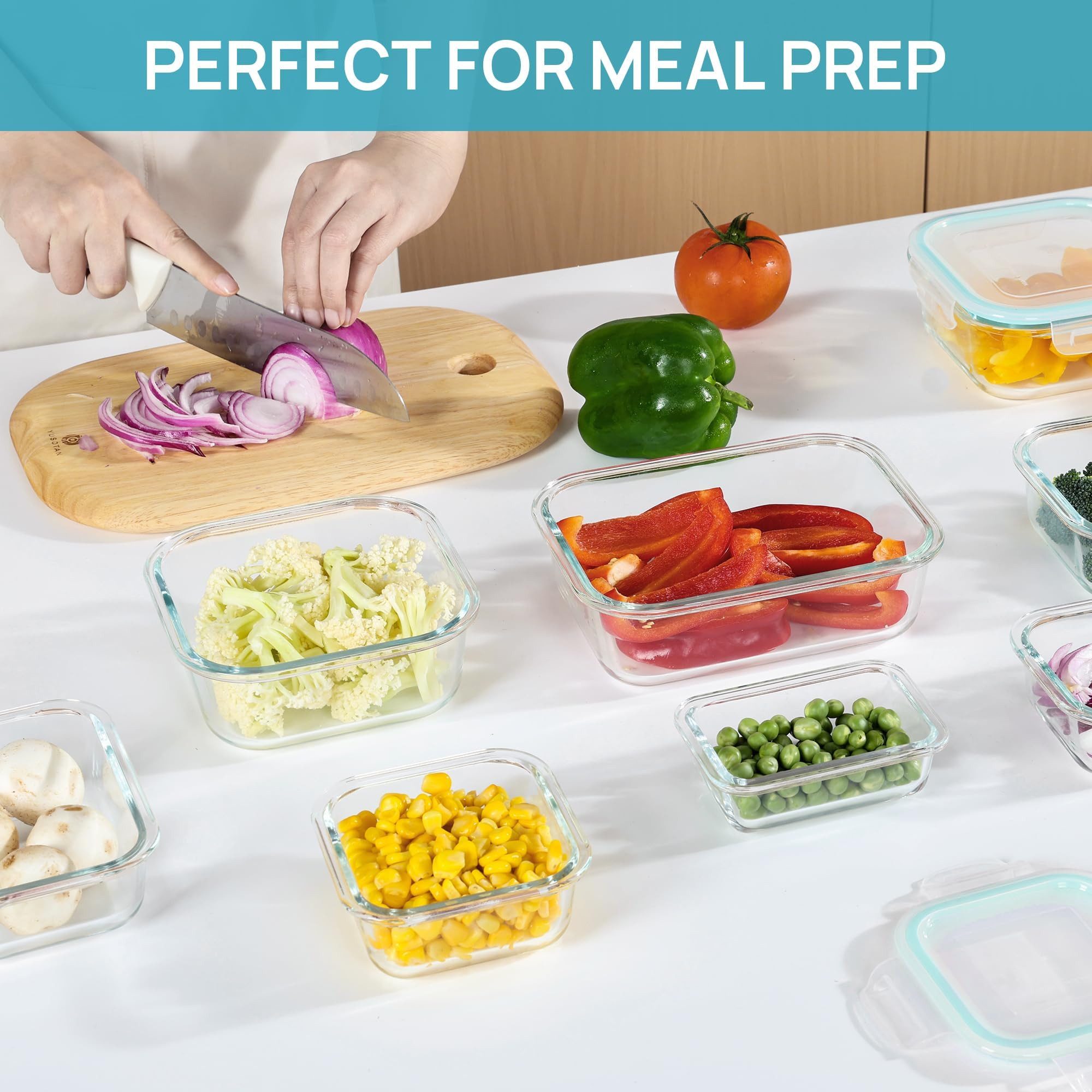 SURFOU Frischhaltedose 8-teiliges Glasbehälter-Set mit Deckel Frischhaltedosen Set, Glas, (Vorratsdosen-Set aus Glas, Geschirrset, Meal Prep Gläser, Meal Prep B – Bild 5 von 5