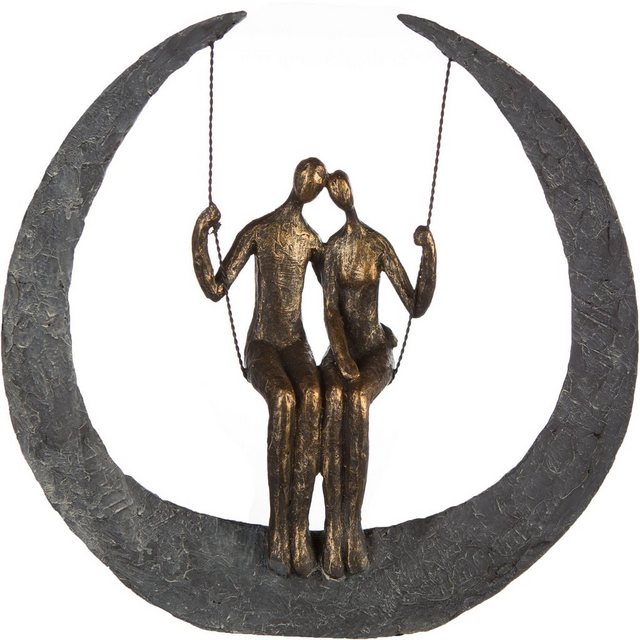 Casablanca by Gilde Dekofigur »Skulptur Swing, bronzefarben/grau« (1 Stück), Dekoobjekt, Höhe 30, Pärchen auf Schaukel, mit Spruchanhänger, Wohnzimmer-Otto