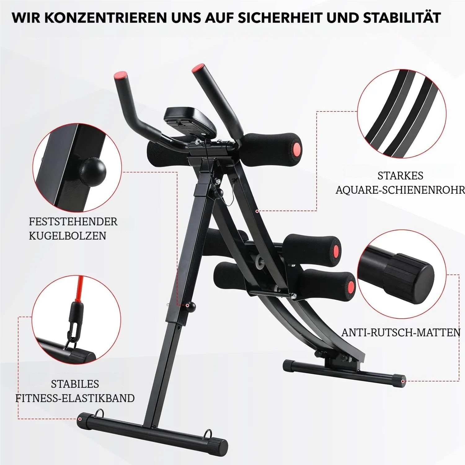 TLGREEN Bauchtrainer Bequemes Kurvengleis (Zusammenklappbar, 4 höhenverstellbar, Mit LCD-Display,Tragfähigkeit 120 kg), Muskelaufbau, Fettabbau