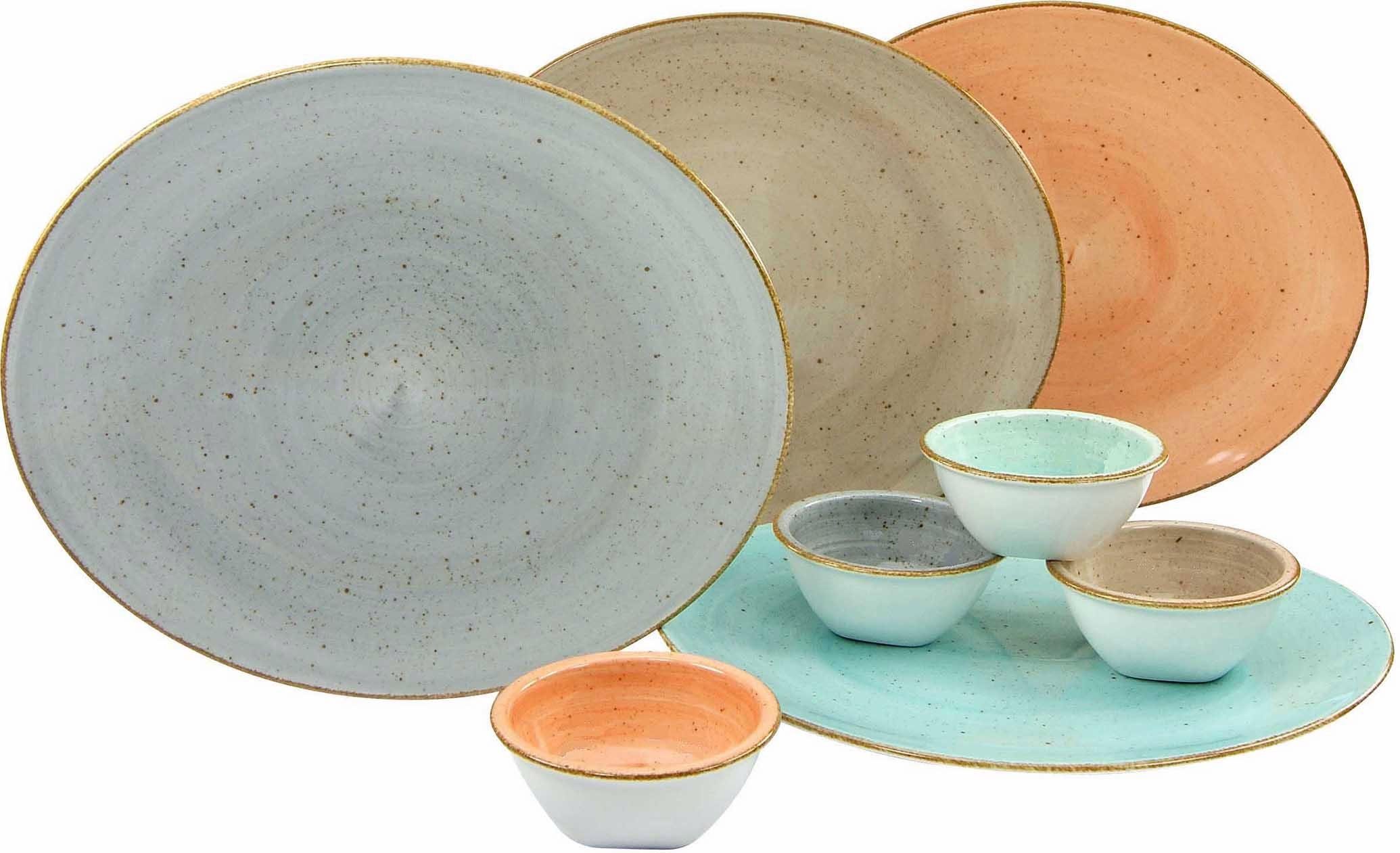 CreaTable Steakteller Essteller VINTAGE NATURE, (8 St), Teller Set für 8 Personen, Porzellan