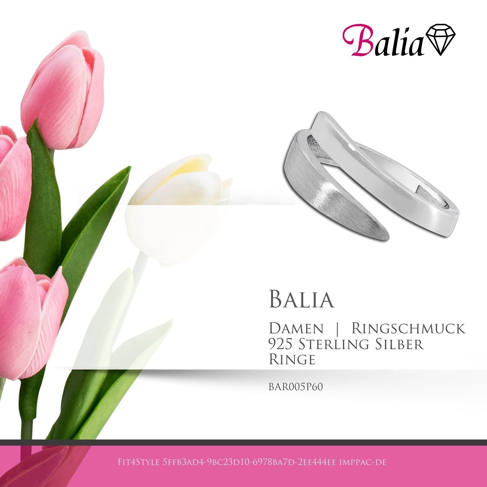 Silber 925 Fingerring Größe für Sterling (Fingerring), 60 und Damen Silberring (Klassisch) Silber mit Balia Ring (19,1), Balia matter 925
