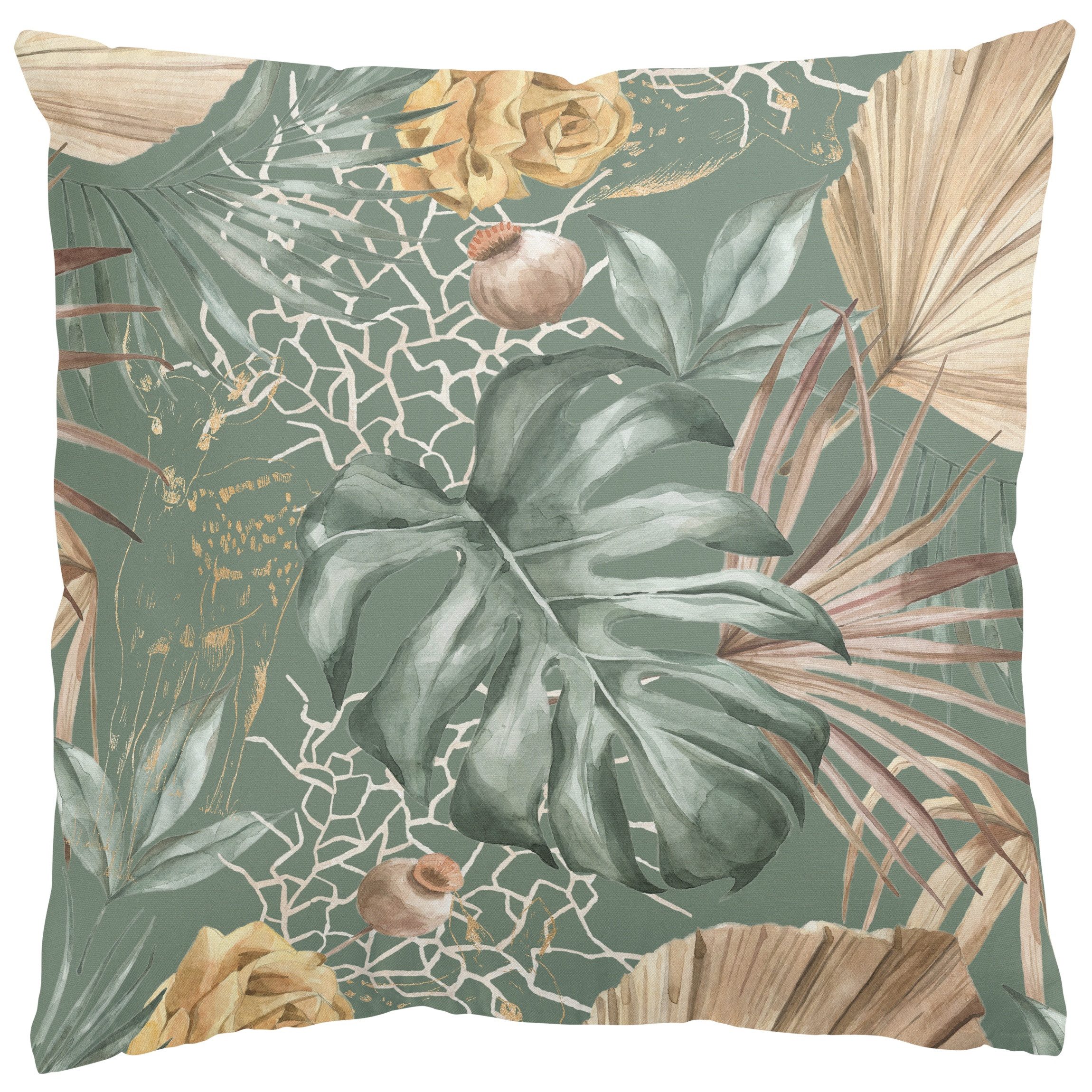 Bilderdepot24 Dekokissen drinnen Kissenhülle/ Sofakissen/ Zierkissen Kissenhülle grün Muster Il, Bezug Aquarell mit / ohne Füllung Zierkissen Outdoor Sofa Bett