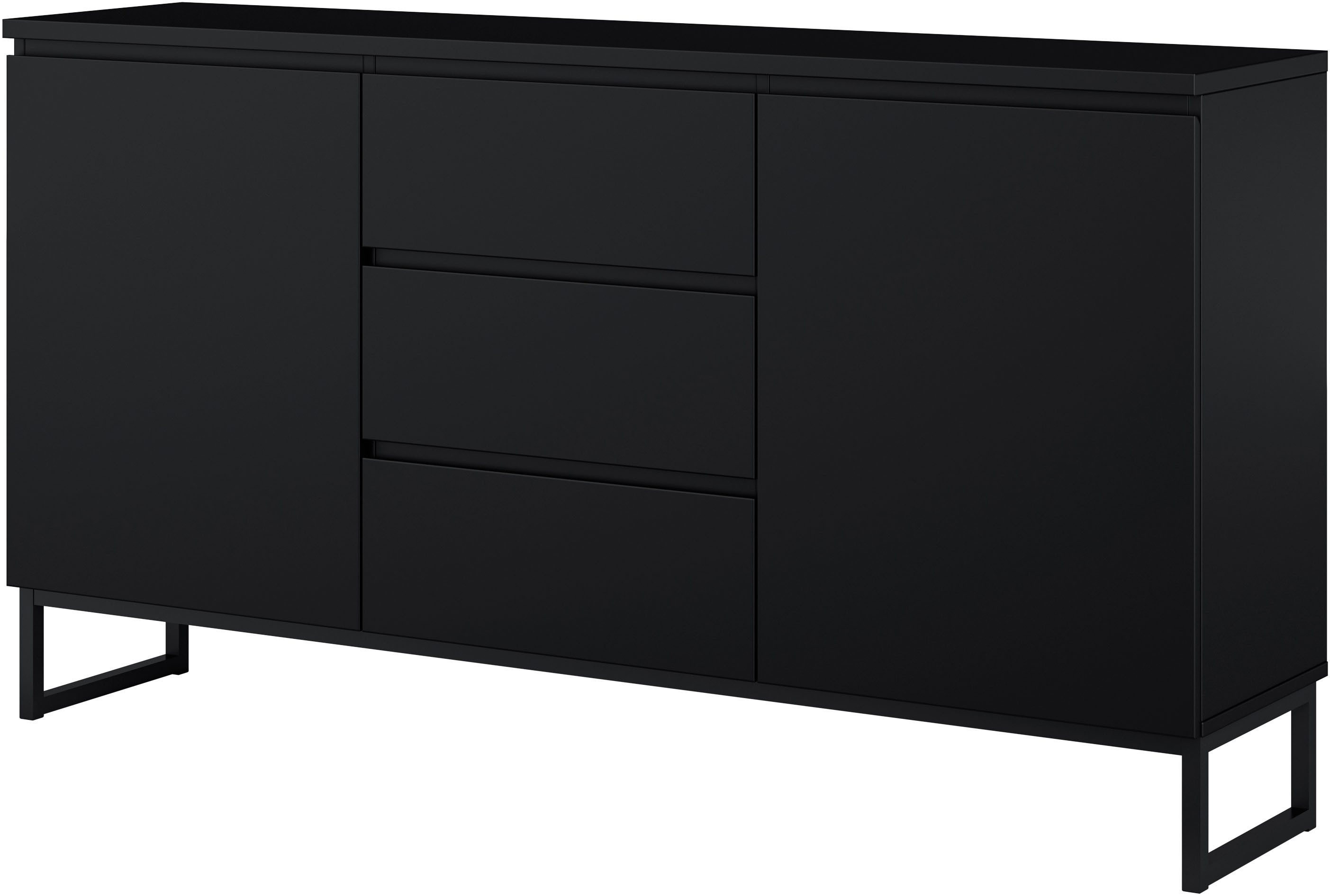 OTTO home Sideboard Modo II, Breite 150 cm, moderne grifflose Kommode 2Türen/3 SK, Schubladenkommode viel Stauraum, Einlegeböden verstellbar, Metallkufen