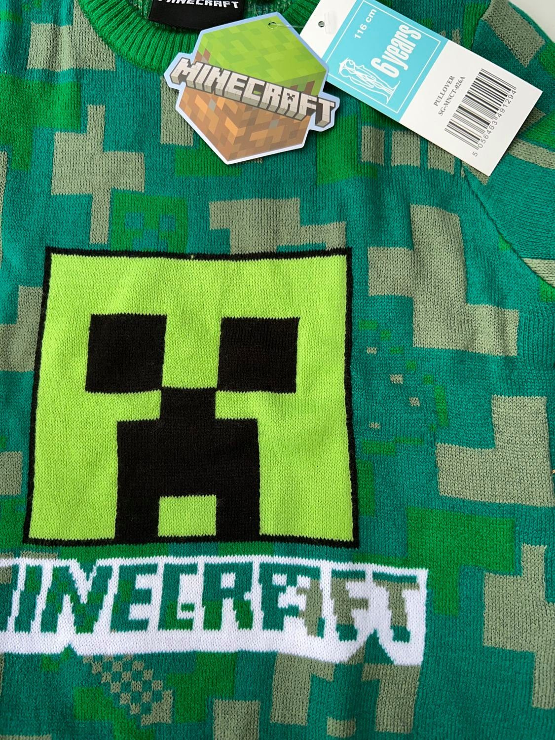 Minecraft Strickpullover MINECRAFT Kinder Pullover Pulli für Jungen + Mädchen in grau oder grün Gr. 116 128 134 140 152 für 6 8 9 10 12 Jahre
