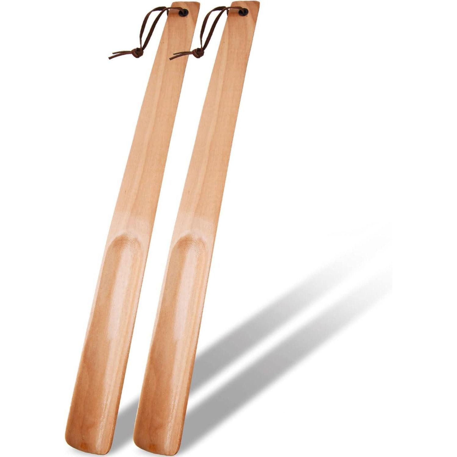 onebarleycorn Schuhlöffel Holz Schuhlöffel 2er Set Lang stabil 38cm Hellbraun