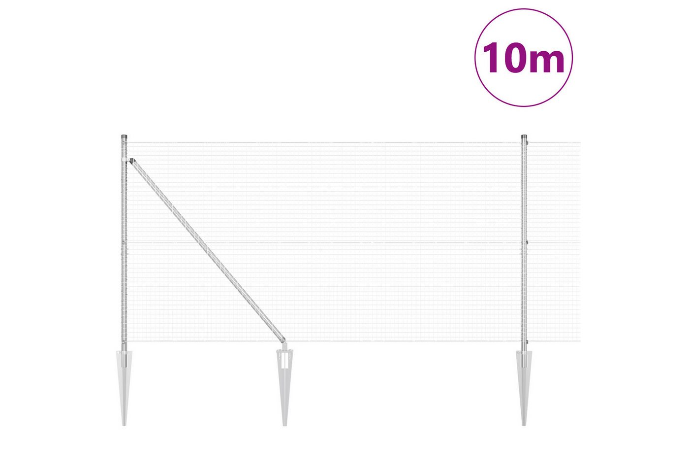 Thumbnail - vidaXL Gartenzaun Schweißdrahtzaun mit 7 Spike-Posts 1,4 x 10 m aus galvanisiertem Stahl, (2-St)
