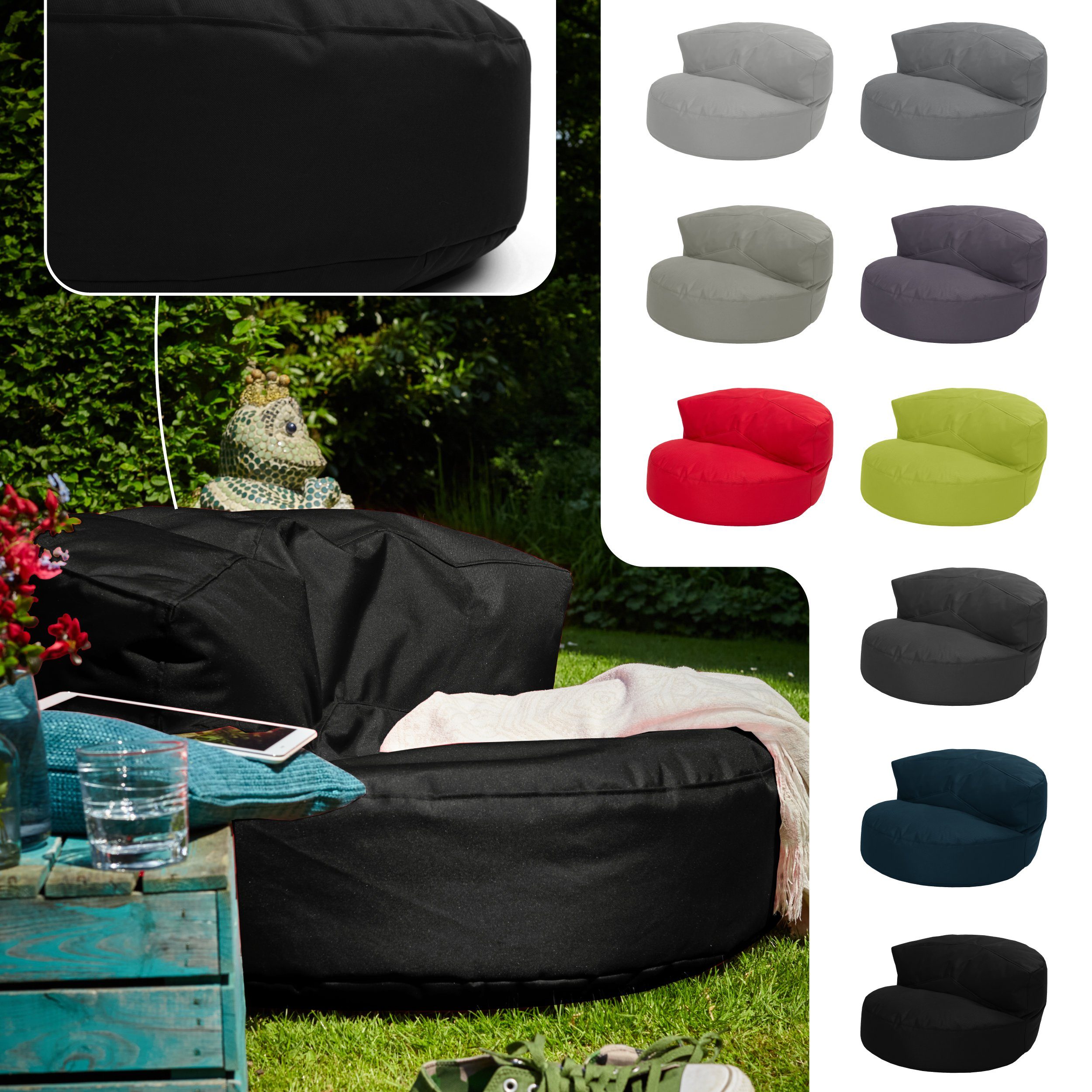 wasserabweisender mit Outdoor Green Bezug), (mit Schwarz Couch Indoor Gartenliege abwaschbarer Perlen & Sitzmöglichkeit Rückenlehne & Bean Füllung Rückenlehne, Sofa Sitzsack mit EPS