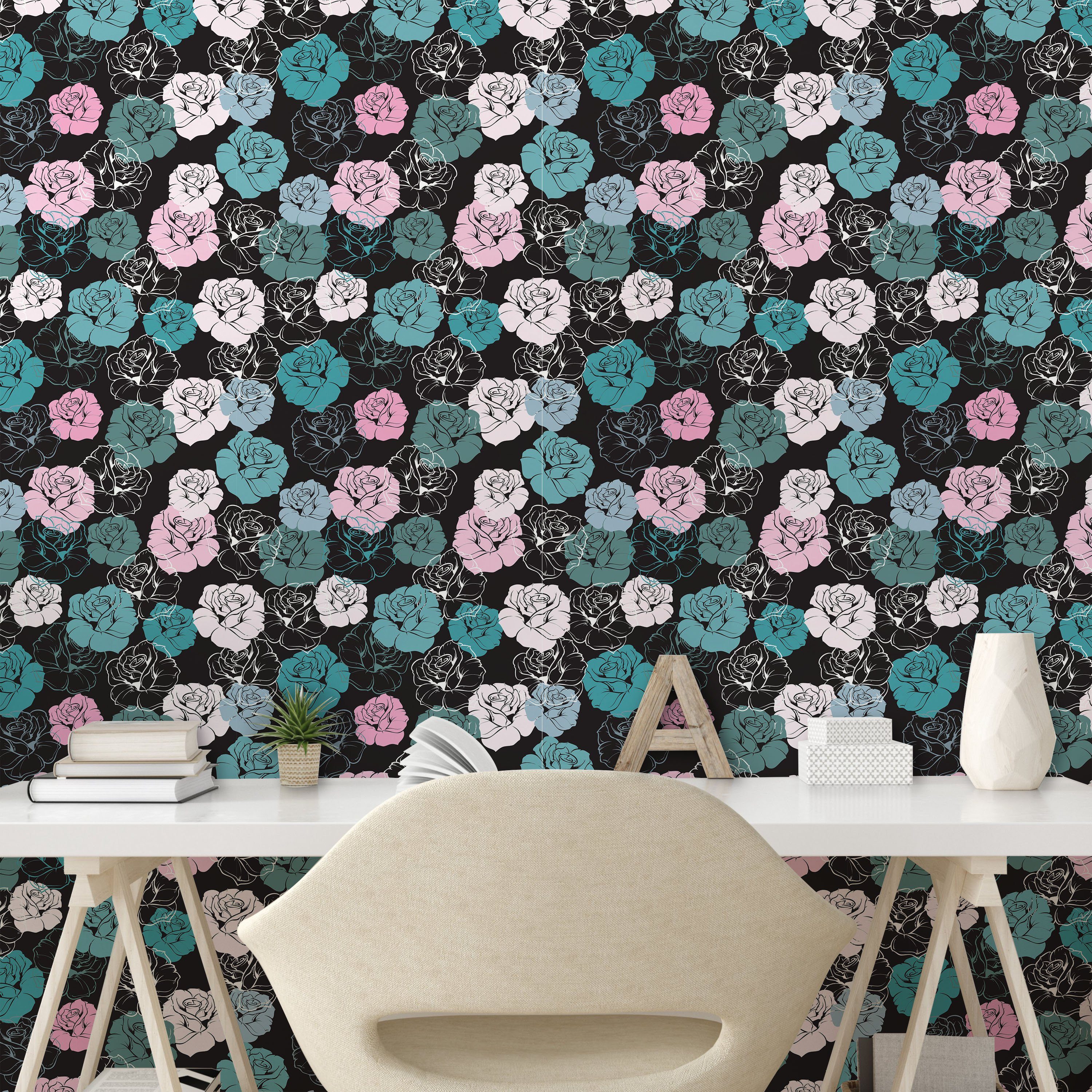 Abakuhaus Vinyltapete selbstklebendes Wohnzimmer Romantische Blumenmuster Rosen Küchenakzent