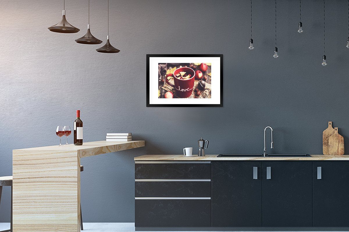 MuchoWow Poster Tee - Apfel - Preiselbeere, (1 St), mit Rahmen, Kunstdruck, Gerahmtes Poster, Schwarzem Bilderrahmen