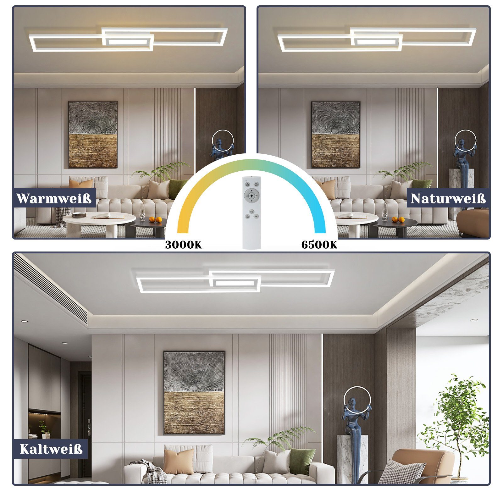 Nettlife LED Deckenleuchte Modern Dimmbar Schwarz 50W 95CM Geometrisch Deck günstig online kaufen