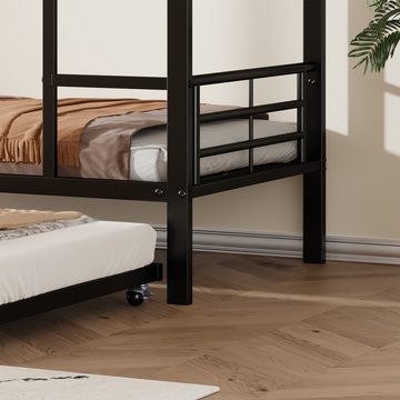 MODFU Etagenbett mit Ausziehbett, vier Seitengitter am oberen Bett, Eisen (Geeignet für Kinder und Jugendliche, 90x200cm&90x190cm), ohne Matratze