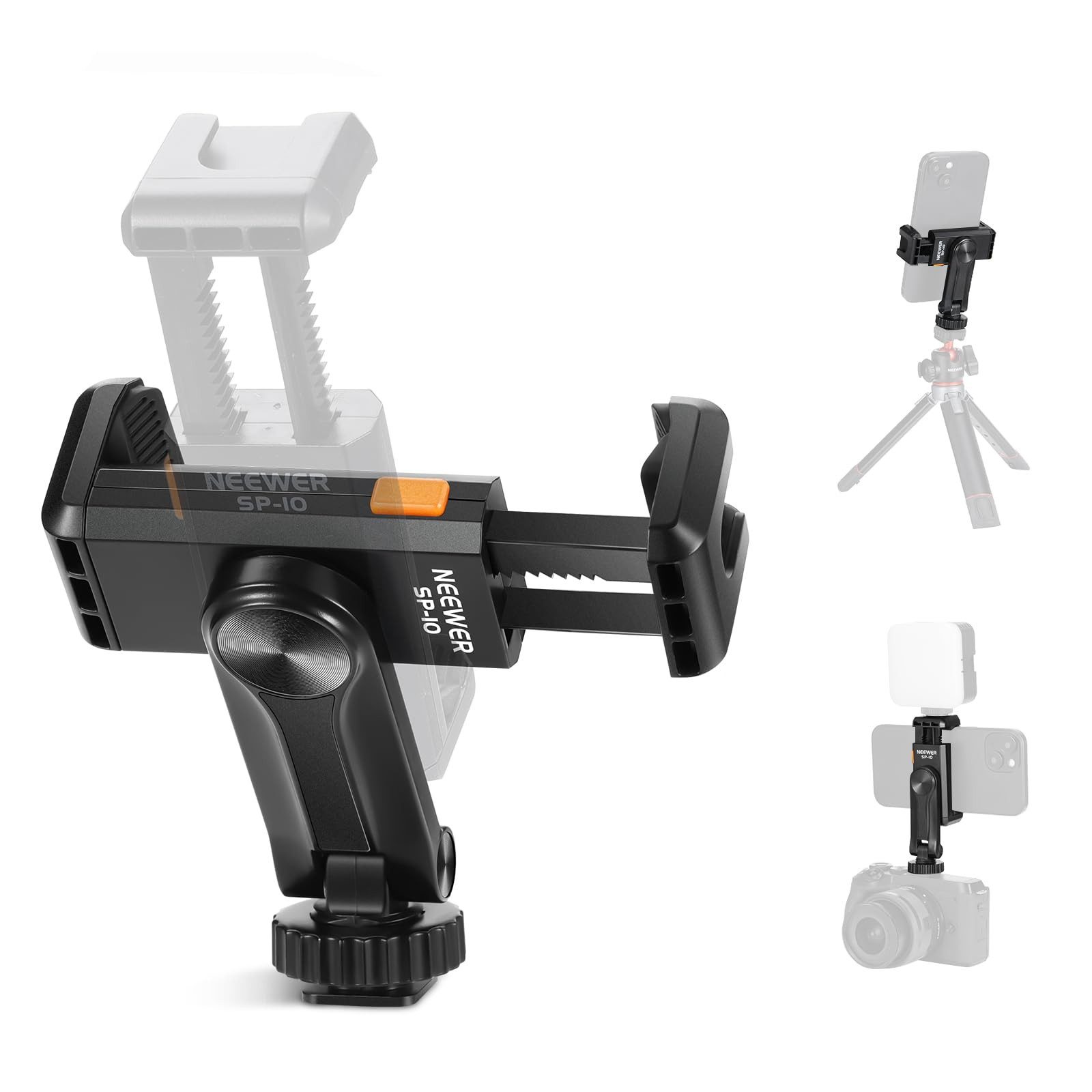 Neewer Handy-Halterung SP-10 Handyhalterung mit 1/4" Gewinde & Kaltblitzschuh, (bis 3.54 Zoll, Packung, Einstellbar, Stabil)