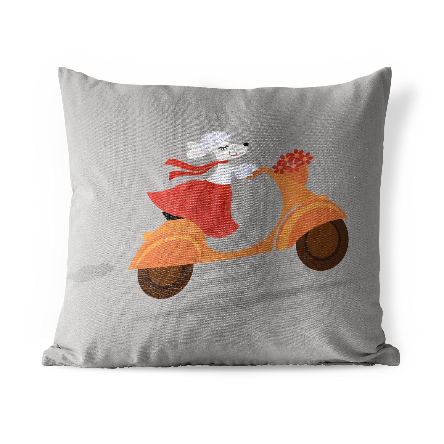 MuchoWow Dekokissen Kissenhülle, auf Kissenbezüge, eines einer Hundes Vespa, Illustration Outdoor Dekokissenbezug, Dekokissen