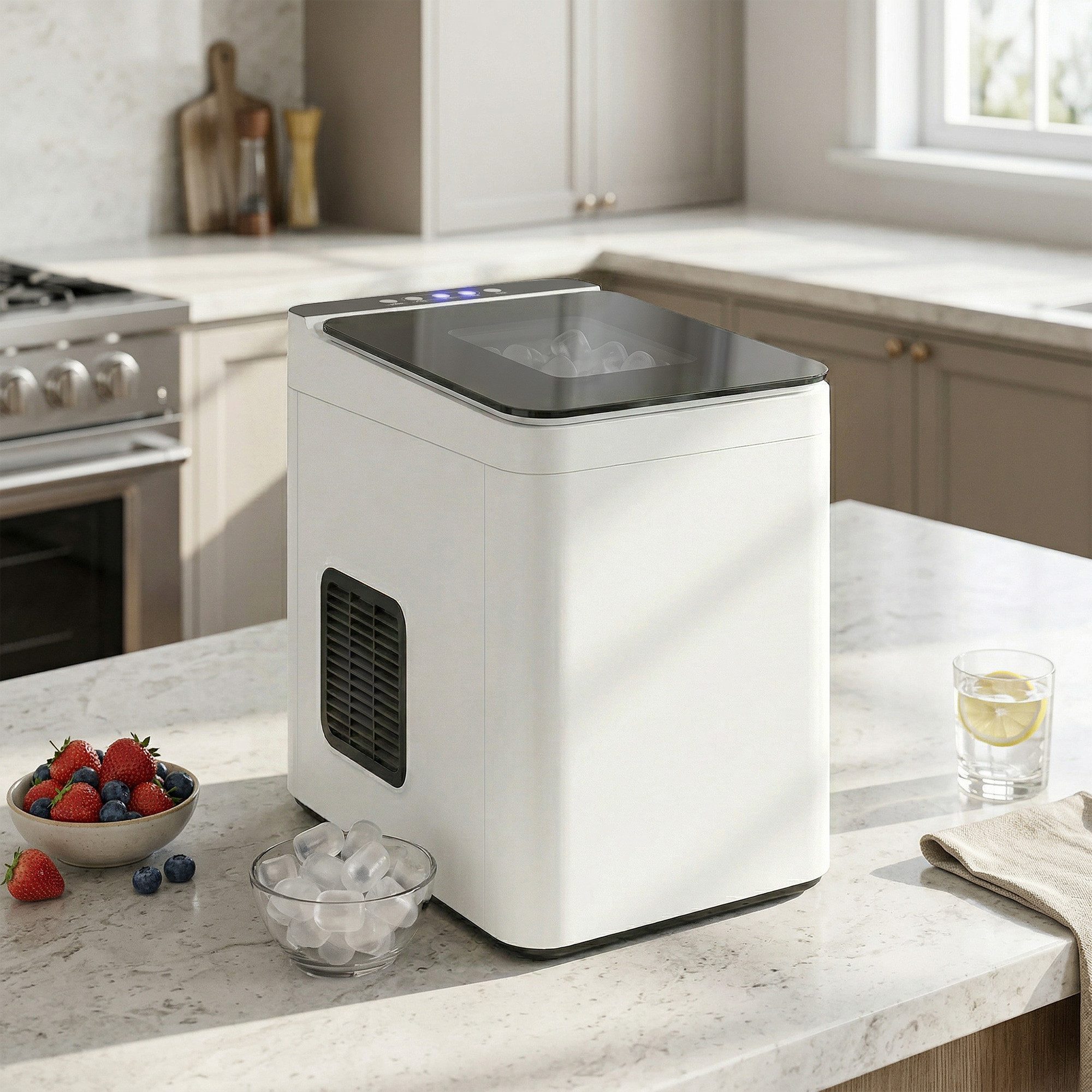 HOMCOM Eiswürfelmaschine Klein, 12 kg 24 Std., selbstreinigender Eiswürfelbereiter, Schnelle Eisproduktion, kompakte Größe, einfach zu reinigen