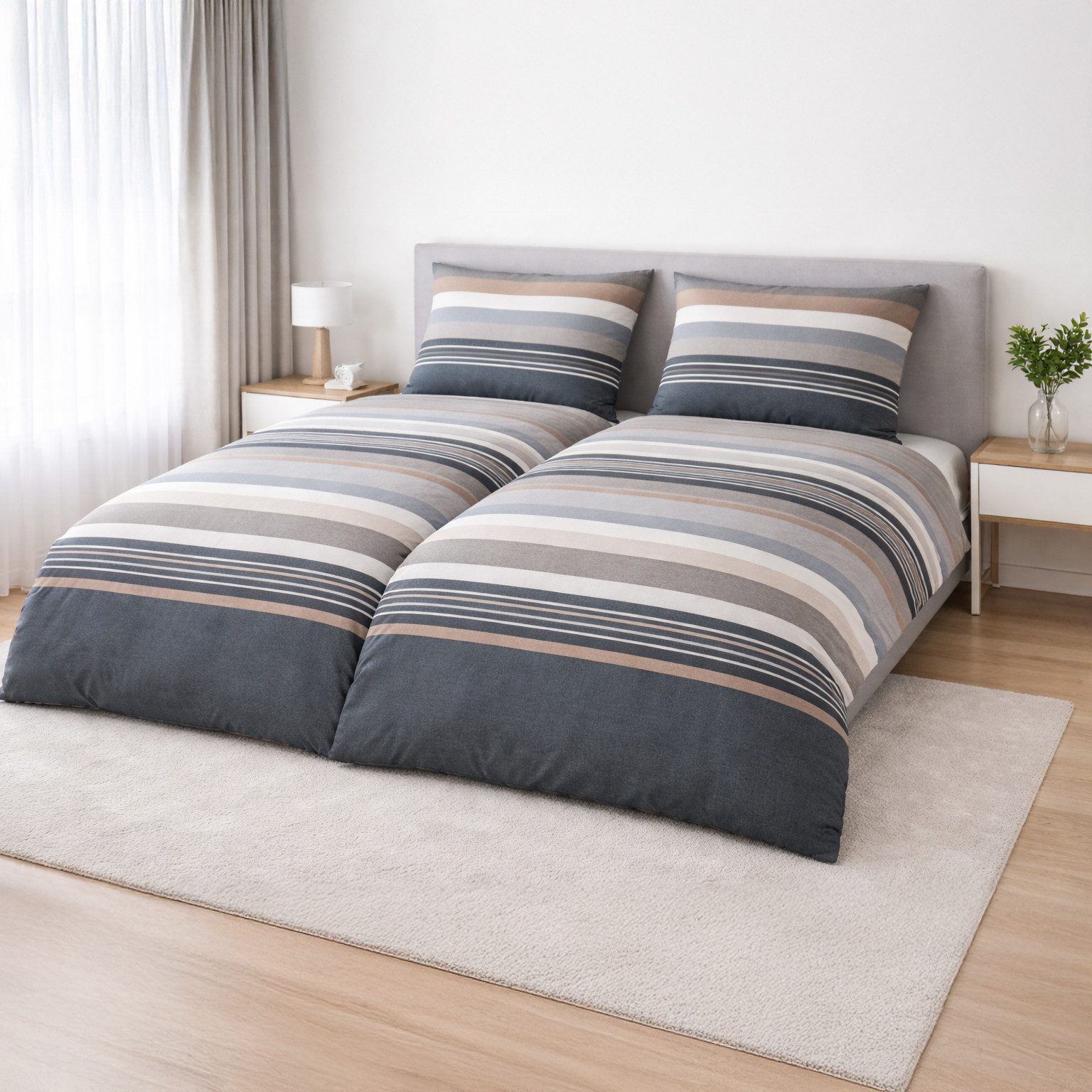 Janine Bettwäsche Edel Baumwolle, Flanell, 2 teilig, Streifenmuster in grau, braun