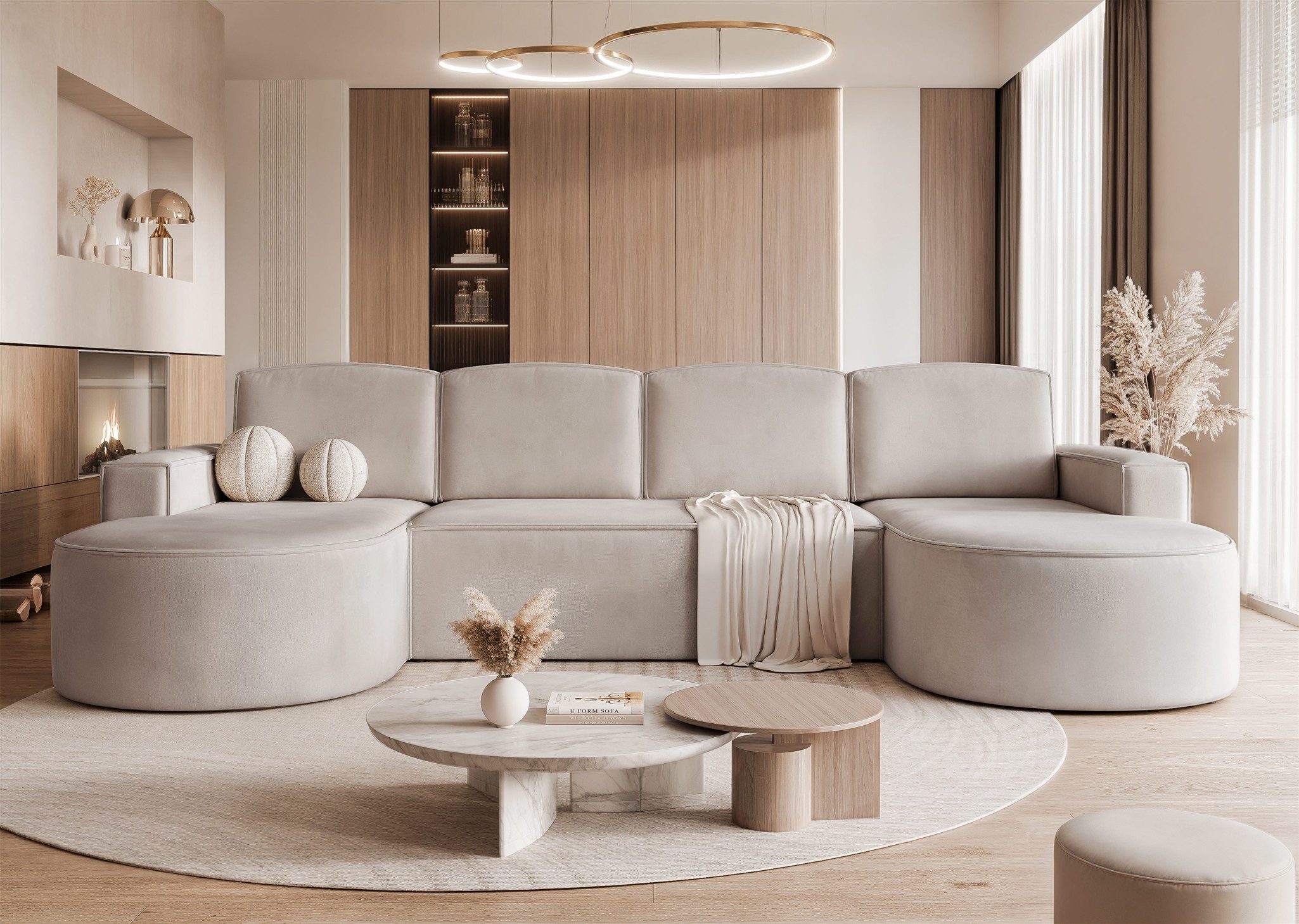 Fun Möbel Wohnlandschaft Schlafsofa ARLET mit Ottomanen in Stoff, Bettkasten, Rücken echt bezogen, inkl. 4 Rückenkissen