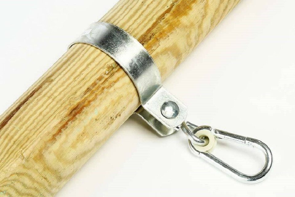 Gartenpirat Schaukelhaken stabil für Rundholz mit 10 cm oder 12 cm Balkendurchmesser, (2-St), 2 Größen 10 cm u. 12 cm, Verzinktes Metall, Karabiner-Manschettenhaken