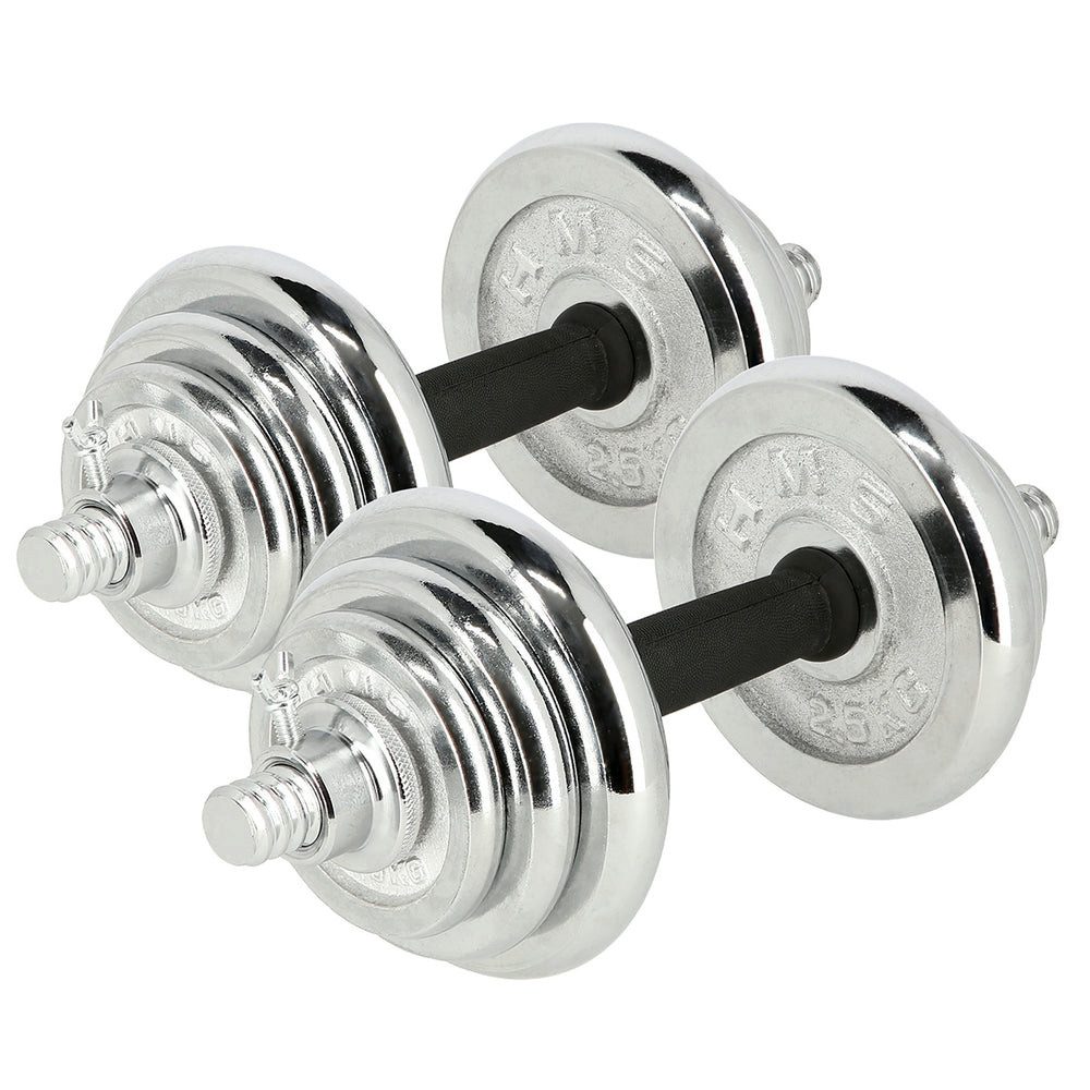 HMS Hantel-Set Kurzhantelset Langhantel Krafttraining, (Spar-Set, 35 cm Stange verchromt), 2-in-1 Kurz- und Langhantel, verchromt, mit Koffer