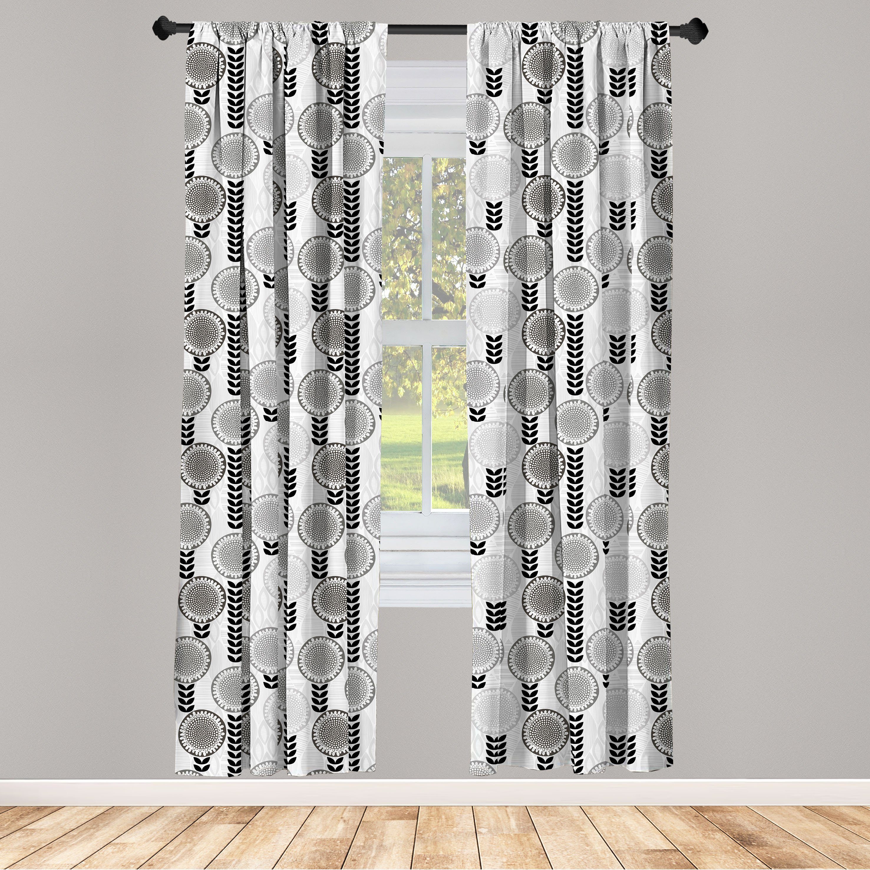 Gardine Vorhang für Wohnzimmer Schlafzimmer Dekor, Abakuhaus, Microfaser, Blume Graustufen- Frühlings-Blüten