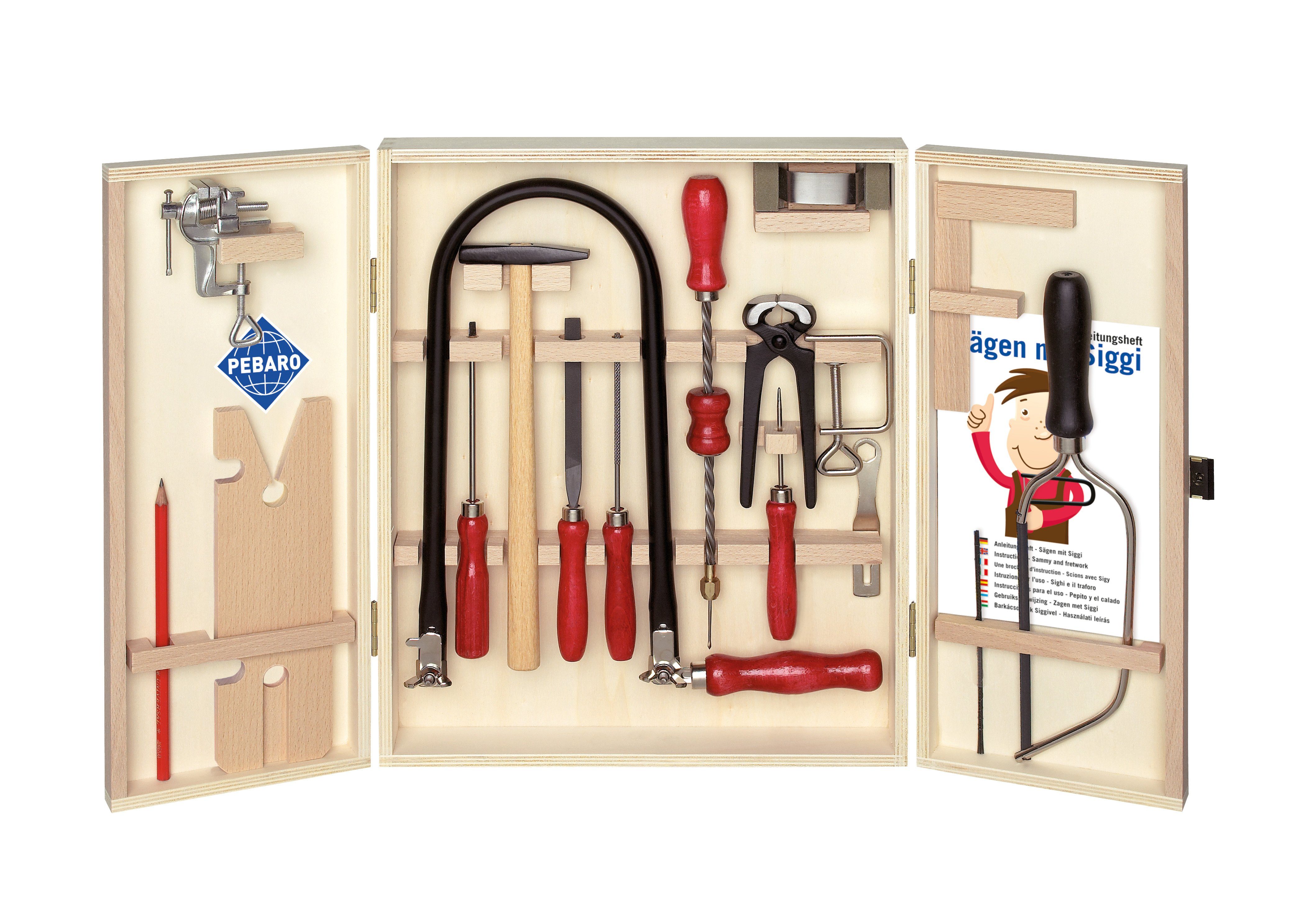 Pebaro Kinder-Werkzeug-Set Öko-Laubsägeschrank, 24 Teile, 401S